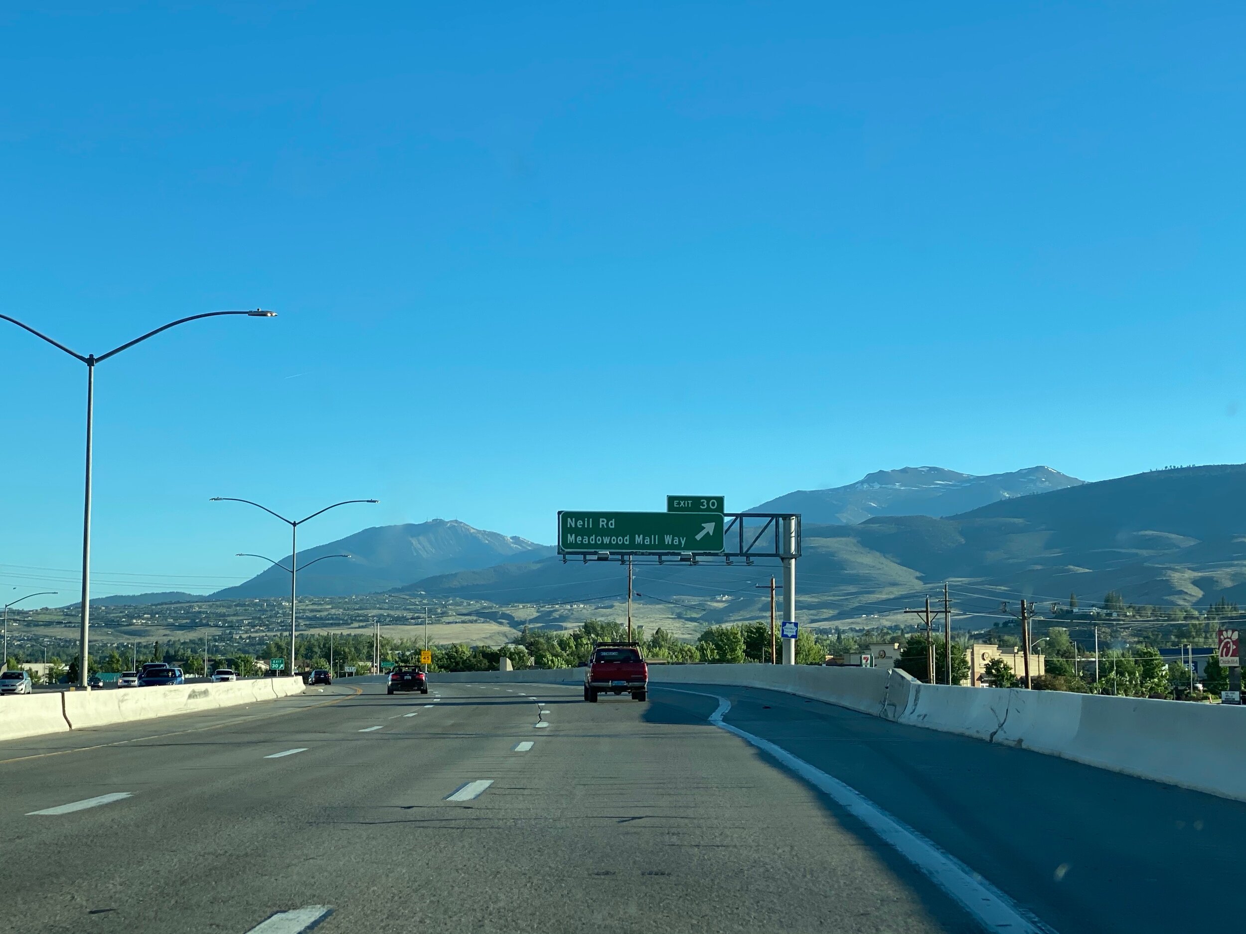 So, this was as we got into Reno.  Very pretty mountains in the background!  Photo by Karen Boudreaux, June 4, 2021