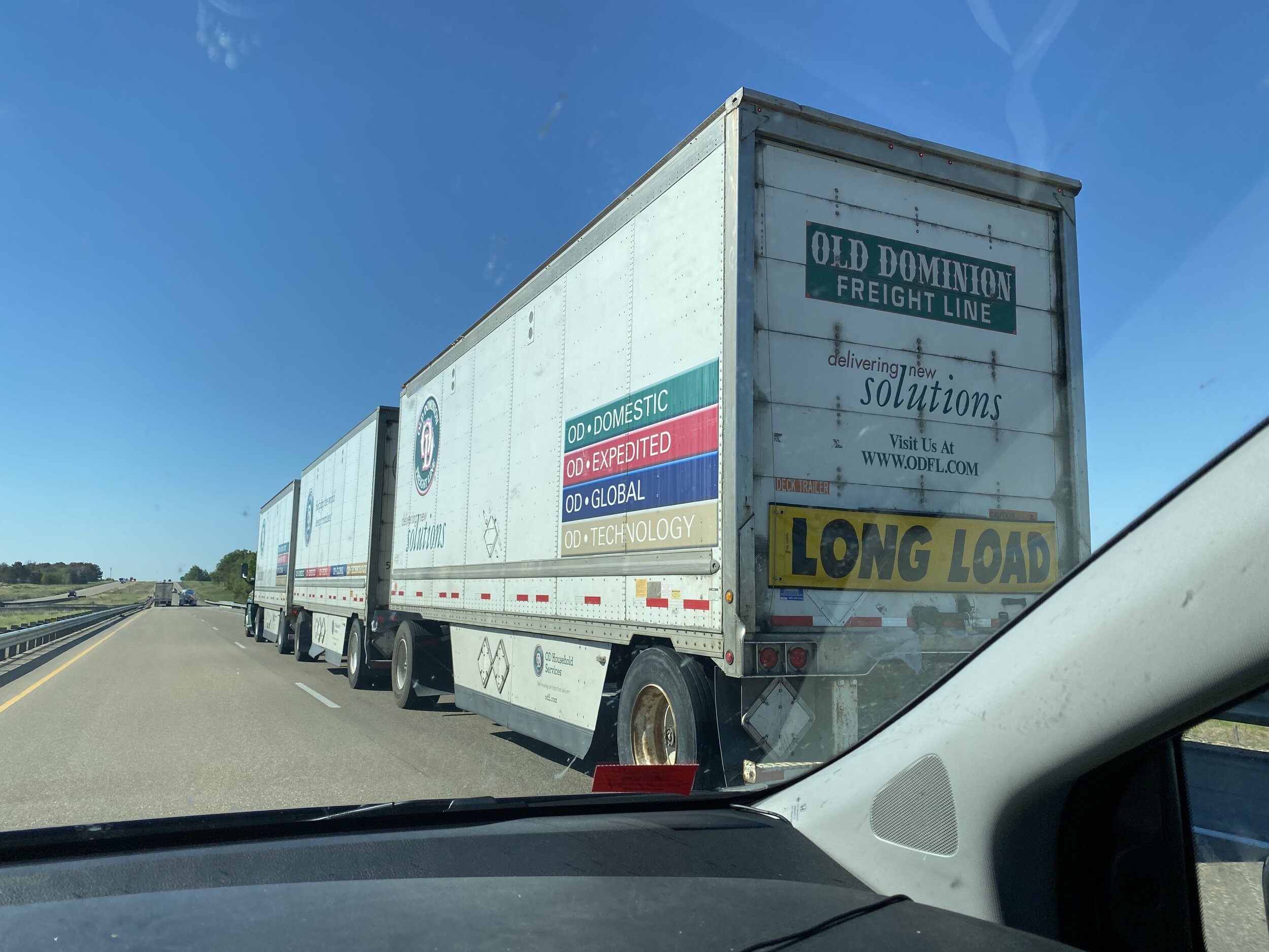 We were impressed by a number of these triple-load trucks.  Photo by Karen Boudreaux, June 4, 2021
