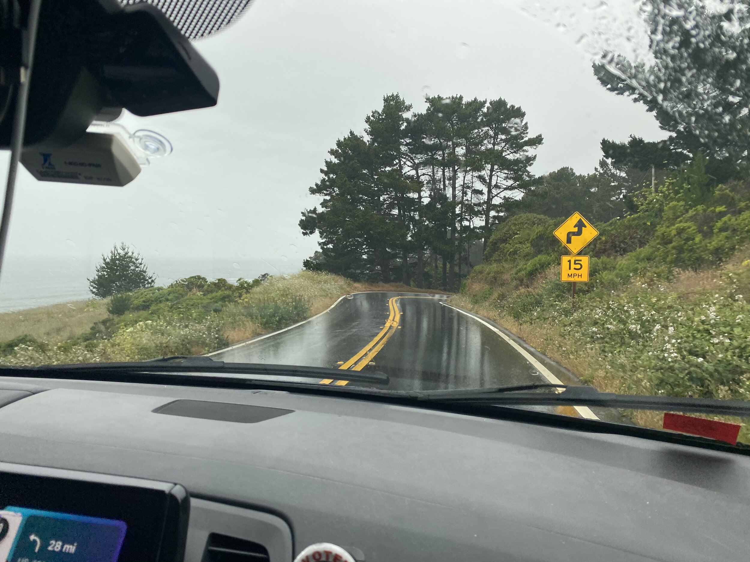 And now for the fun drive home… very sharp turns, and some rain to top it off.  Photo by Karen Boudreaux, June 11, 2021