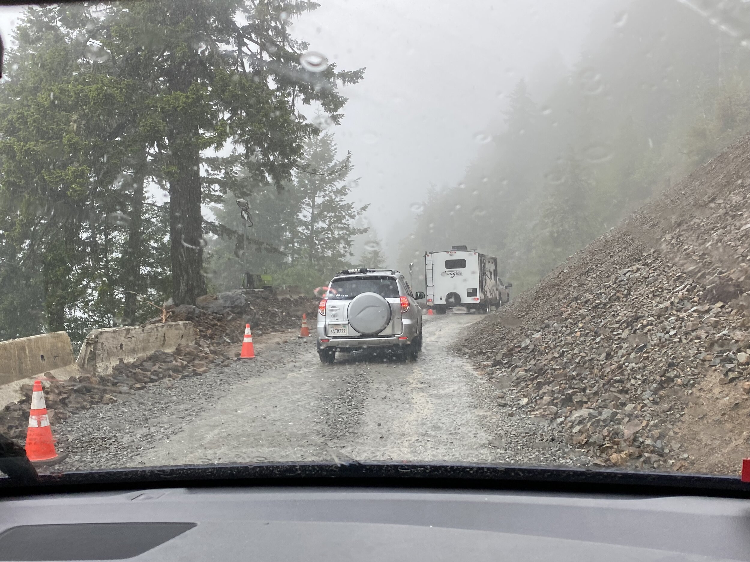 Big construction area fixing part of the road taken out by a rockslide on Hwy 101.  Photo by Karen Boudreaux, June 13, 2021