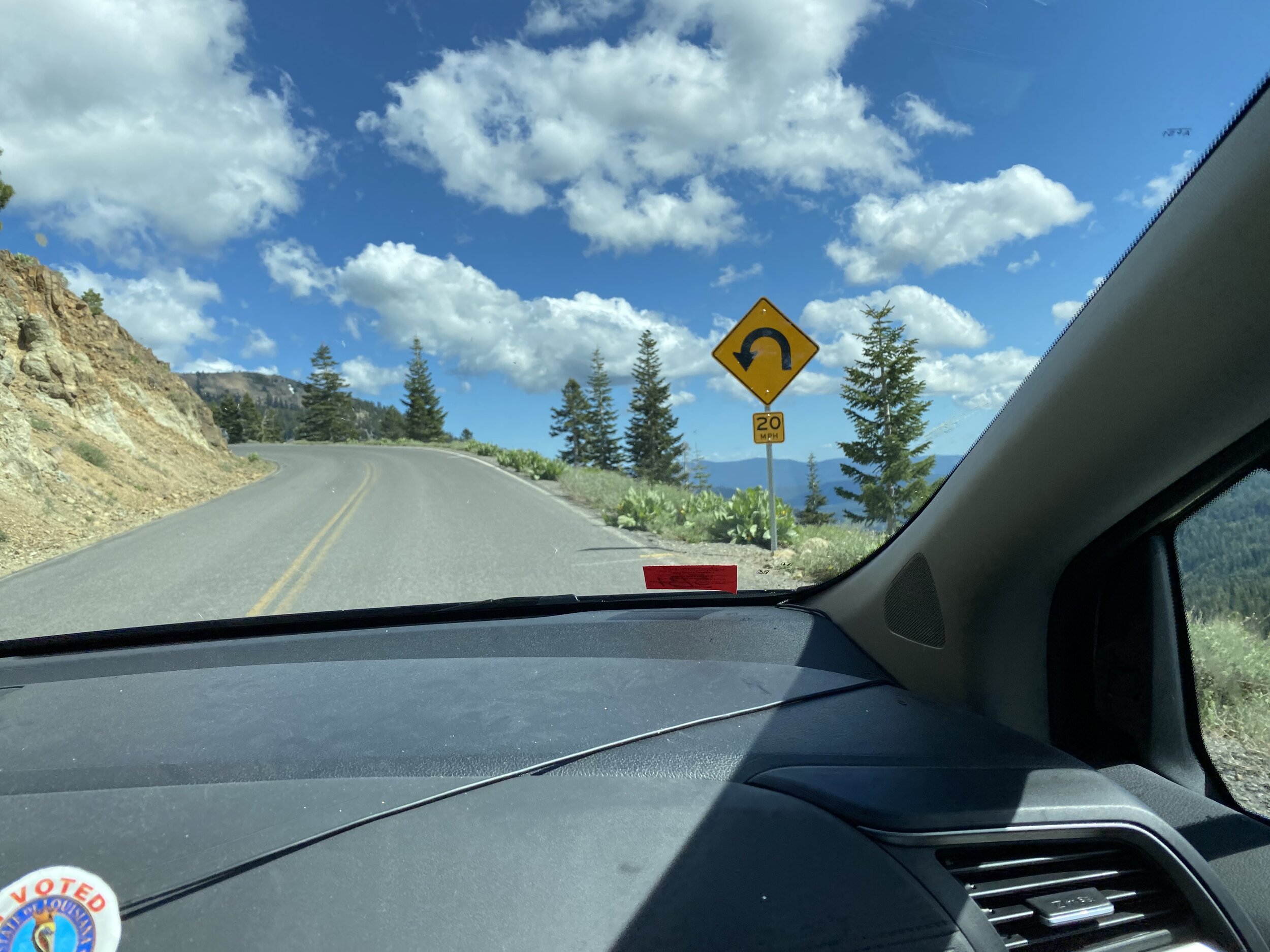 A few steep cliff edges and sharp curves around the park keep you paying attention to the road!  Photo by Karen Boudreaux, June 8, 2021