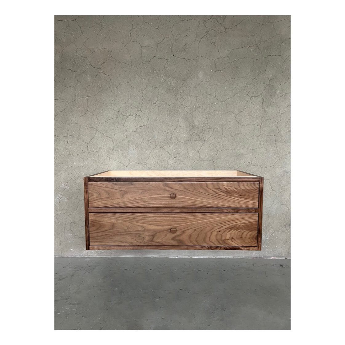 Group of 5 Bespoke Floating Walnut Vanities heading out to the hamptons.

Bookmatched hardwood drawer fronts. Custom dovetailed drawers, shaped to accommodate drawers, waste, and supply lines.

When they&rsquo;re this simple, every detail needs to be