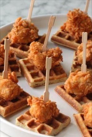 MONOCHROMATIC_ BROWN chicken and waffles appetizers, mini bites.jpeg