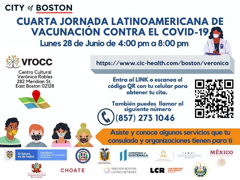 &iquest;Todav&iacute;a necesitas tu vacuna? Estaremos vacunando el lunes 28 de junio de 4 a 8pm. Todos los vacunados recibir&aacute;n una tarjeta de regalo de @angelascafeboston o una comida sabrosa para su despensa de @adozencousins  #myvaccinemipod