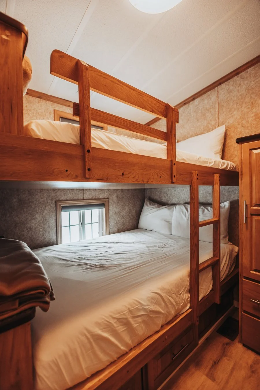 Double-over-double bunk beds in Hatchery Cabin 5