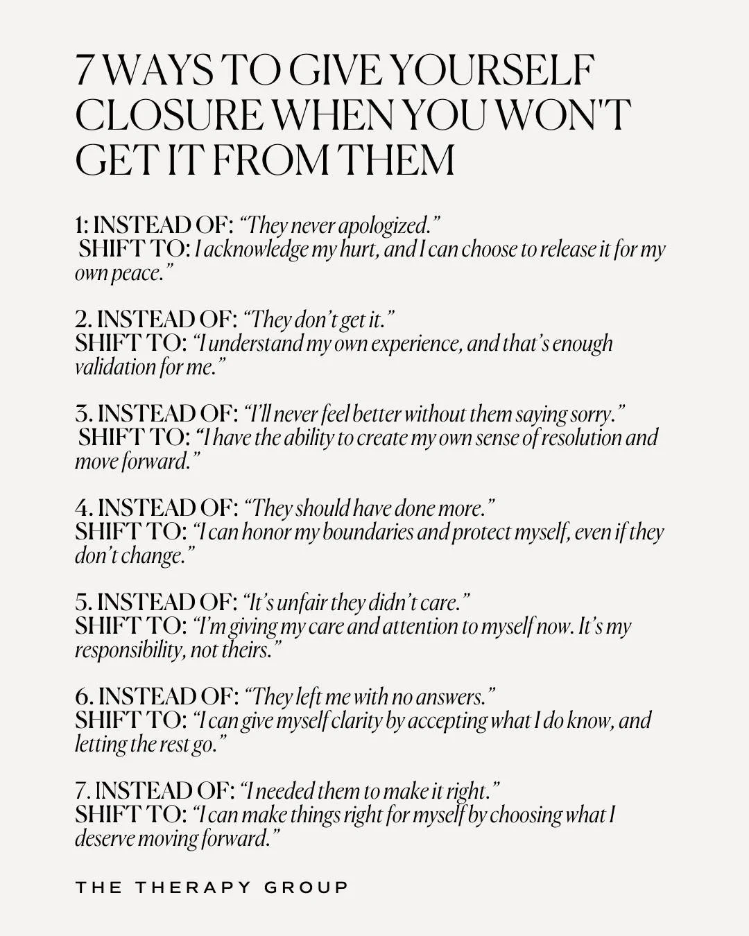 Waiting for someone else to validate your pain keeps you stuck. The closure you create for yourself is uncomfortable, but it&rsquo;s also powerful. These shifts help you step out of the waiting room and into your own healing. You deserve peace that d