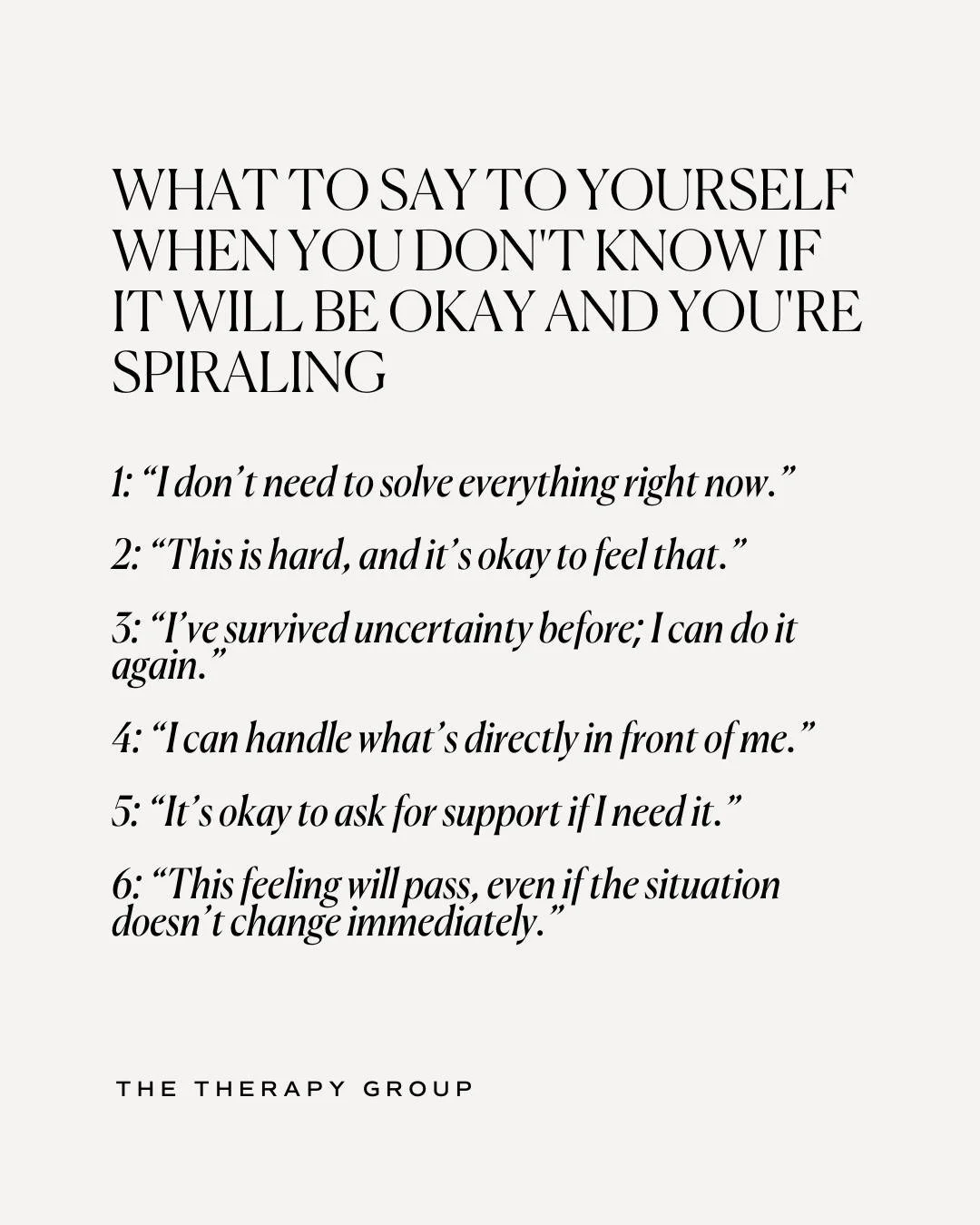 During periods of uncertainty, focusing on what is immediately in front of you can reduce overwhelm.

Grounding, self-talk, and reaching out for support can help stabilize your nervous system in the moment.
&bull;
&bull;
&bull;
If you&rsquo;re lookin