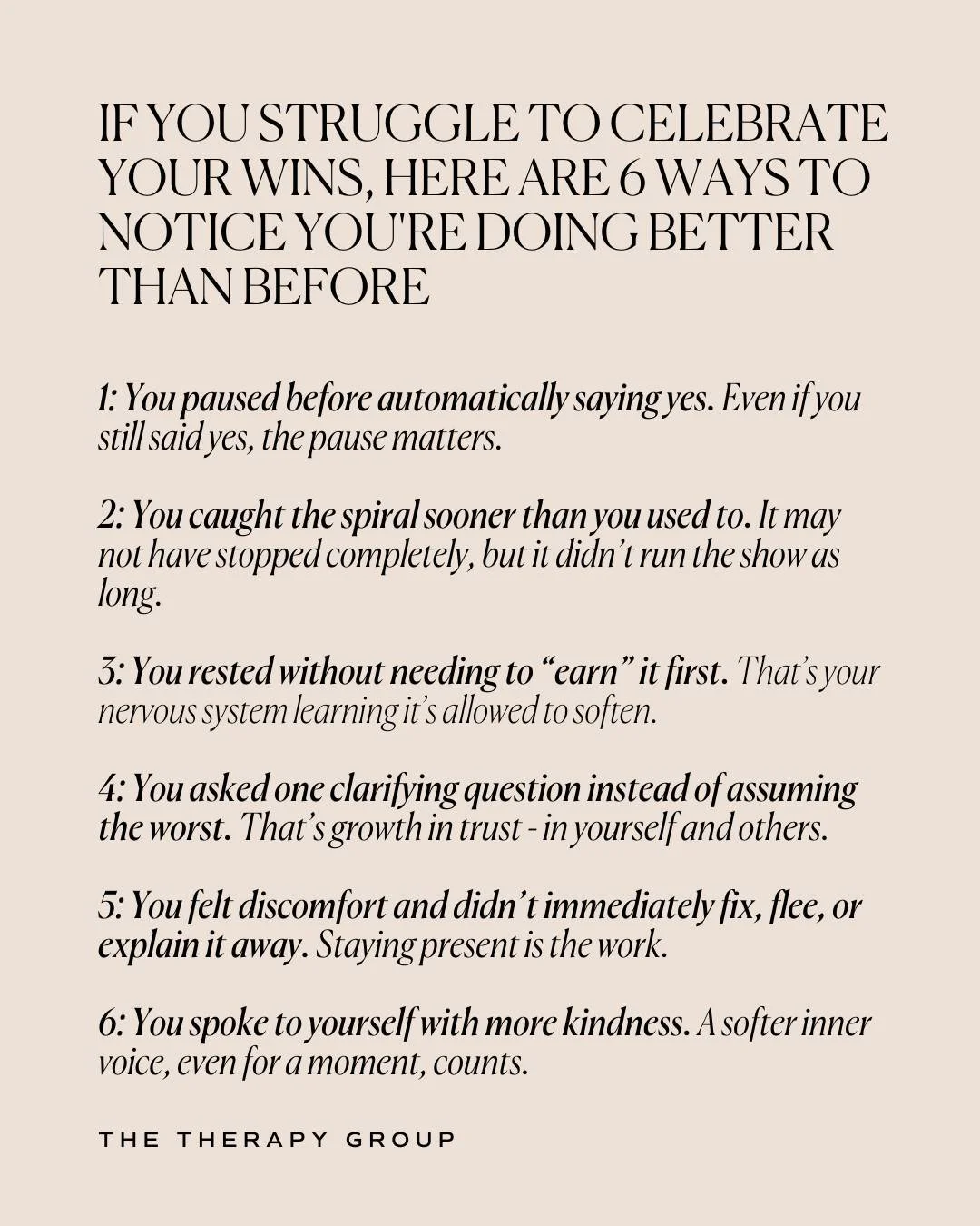Growth often shows up in subtle behavioral shifts, such as pausing before reacting, resting without guilt, or speaking to yourself with more kindness.

These changes are subtle but important to celebrate to see how far you&rsquo;ve come. &hearts;️ 
&