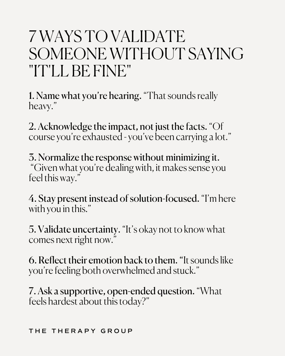 Validation helps regulate emotions before solutions ever can. 

Being truly seen and understood often brings more relief than reassurance. 

You don&rsquo;t need perfect words, just a willingness to stay present and acknowledge the weight someone is 