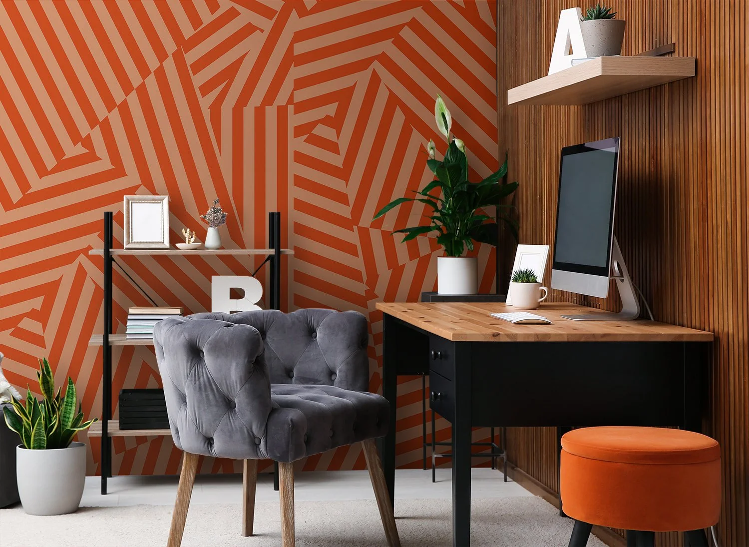 Maison 21 in Persimmon  |  Quick Ship Wallpaper
