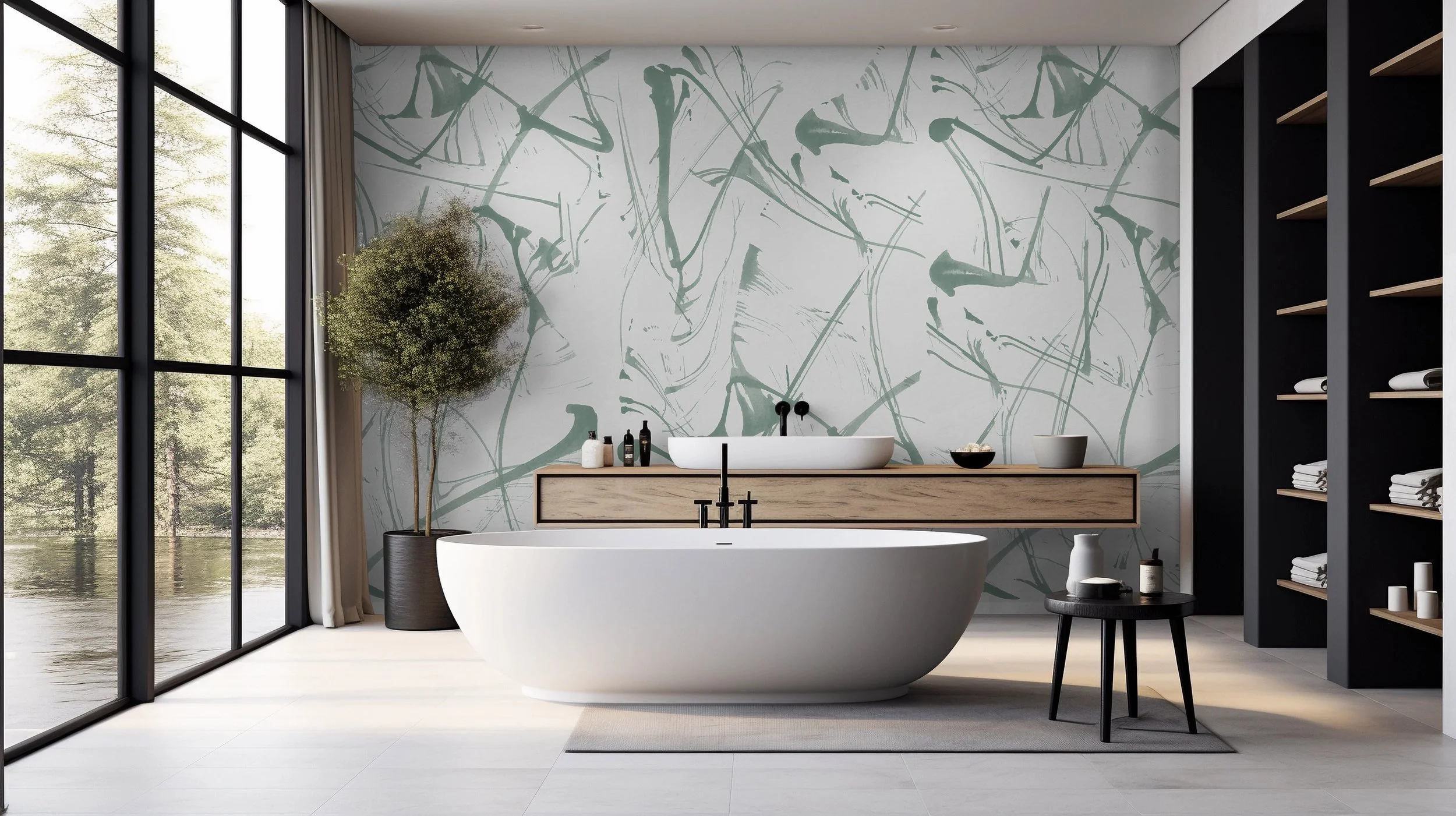 Brushstrokes in Sea Glass  |  Quick Ship Wallpaper