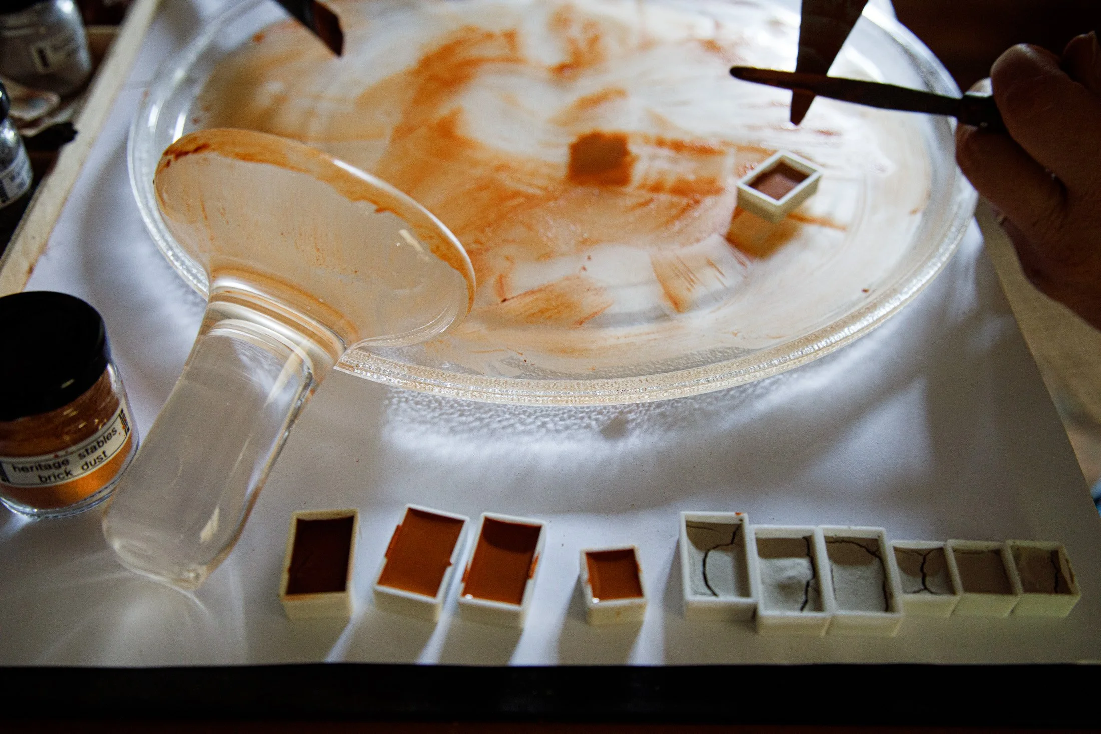 Close-up detail of paints and creative materials used during an artist Maker Series session. Mornington Peninsula