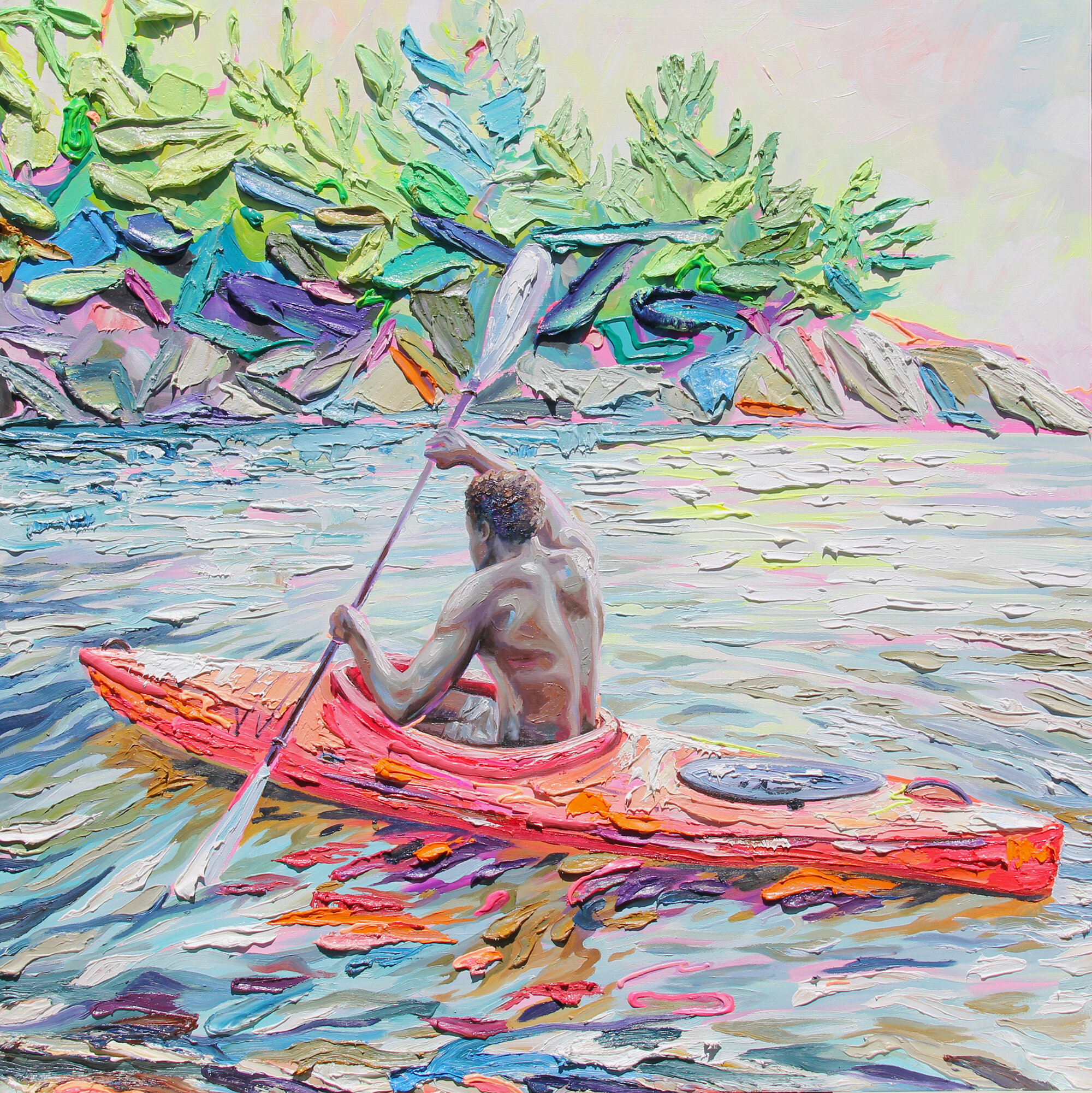 Kayak King, 30 x 30, oil and acrylic on panel, 2017