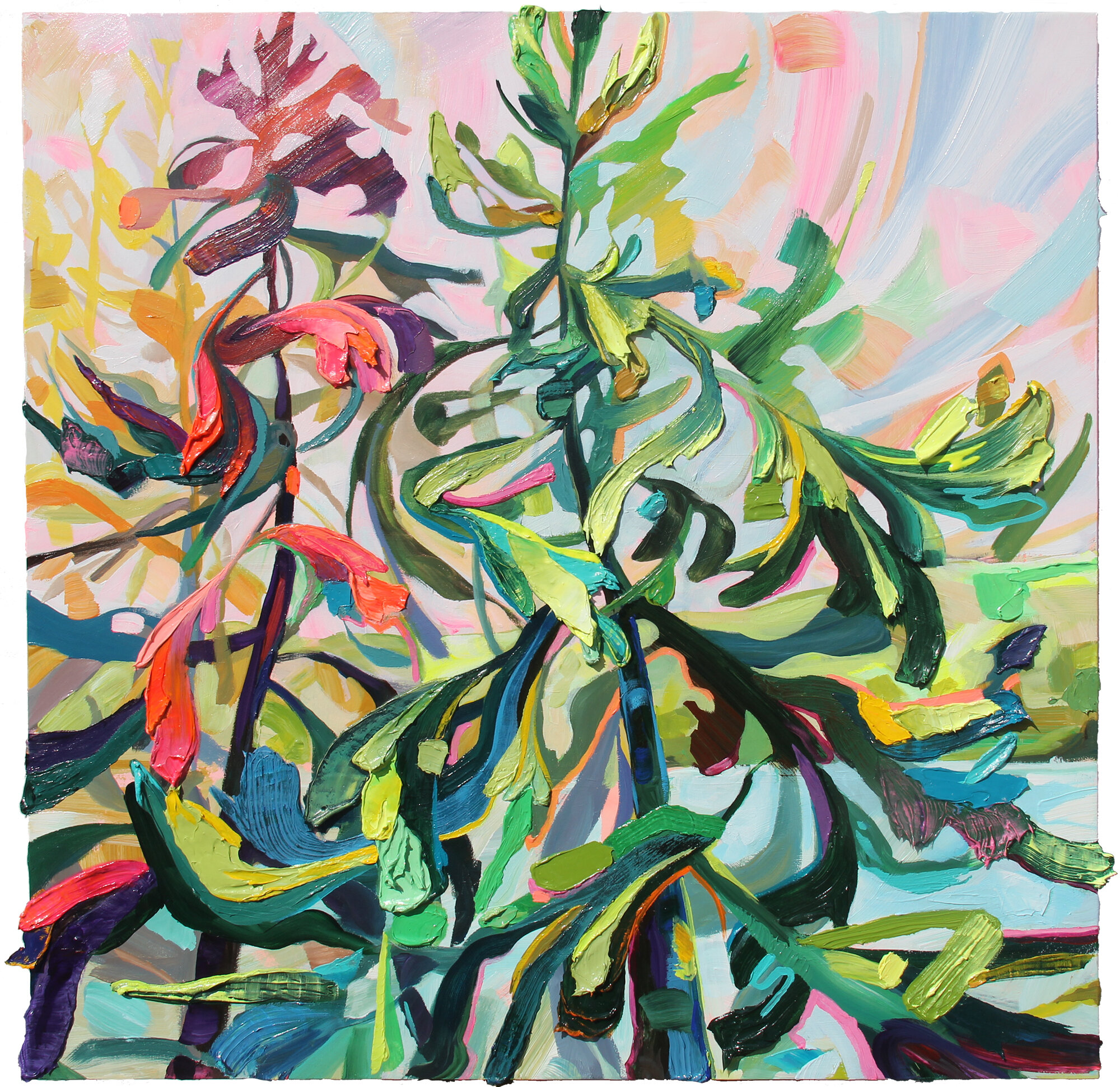 Dancing Trees, 36 x 36", acrylic on wood panel, 2021