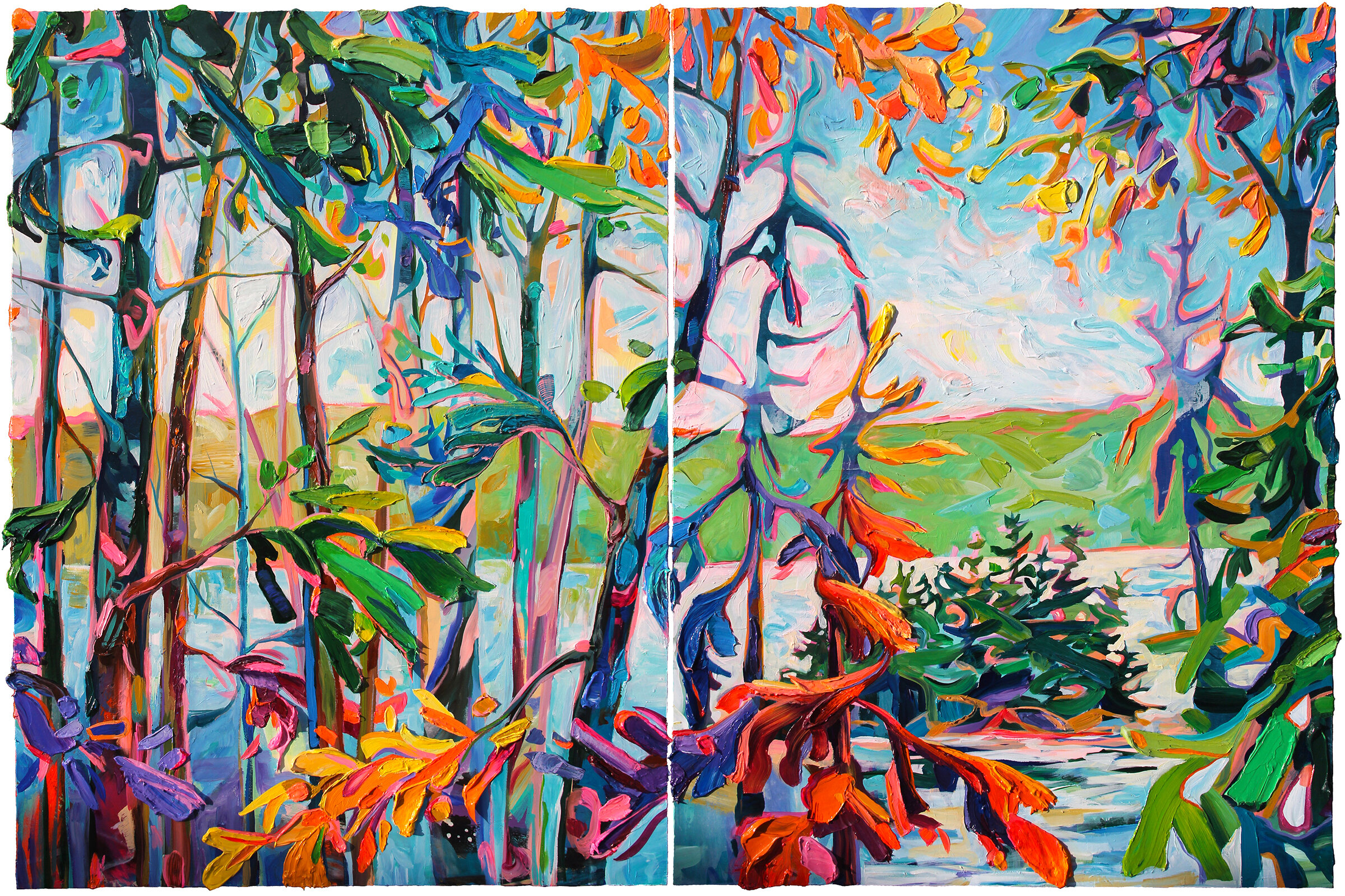 First Sight from Muskoka Rd. 10, 40 x 60" diptych, 2021