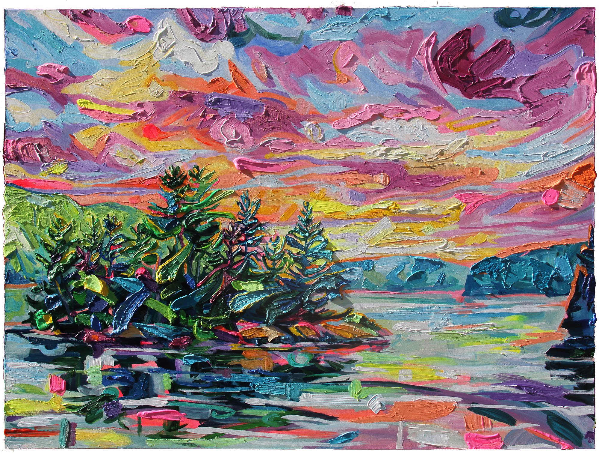 Shimmering Spectacle Lake, 30 x 40", acrylic on panel, 2021
