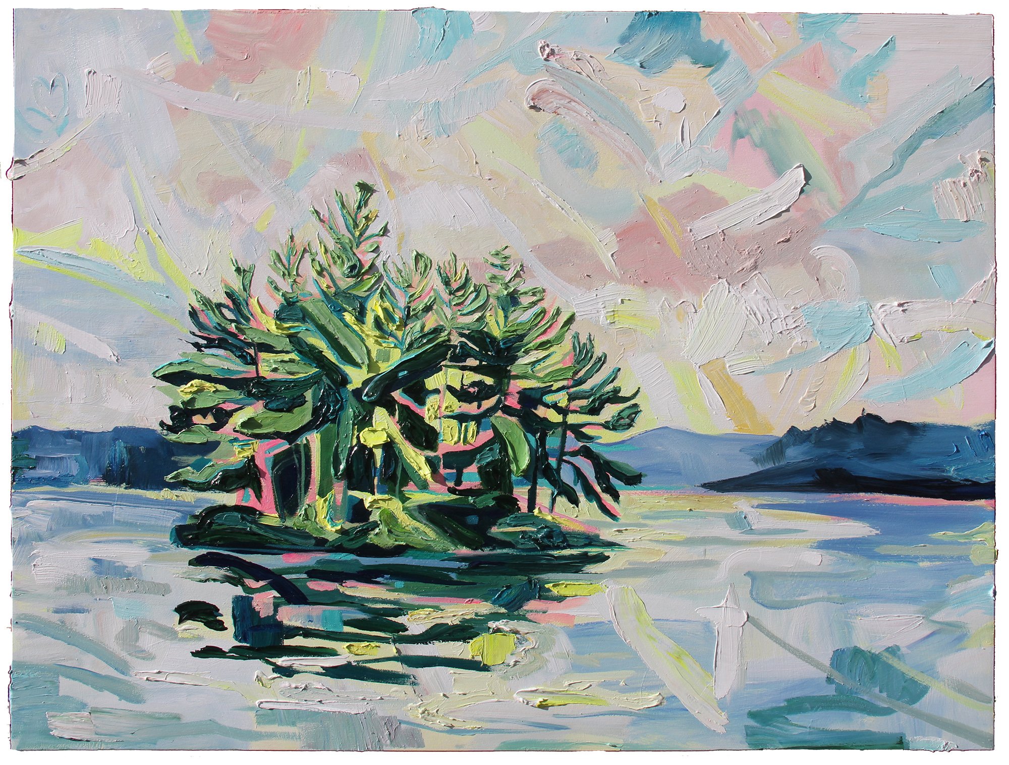 Dead Man's Island Mary Lake, 36 x 48", acrylic on panel, 2021