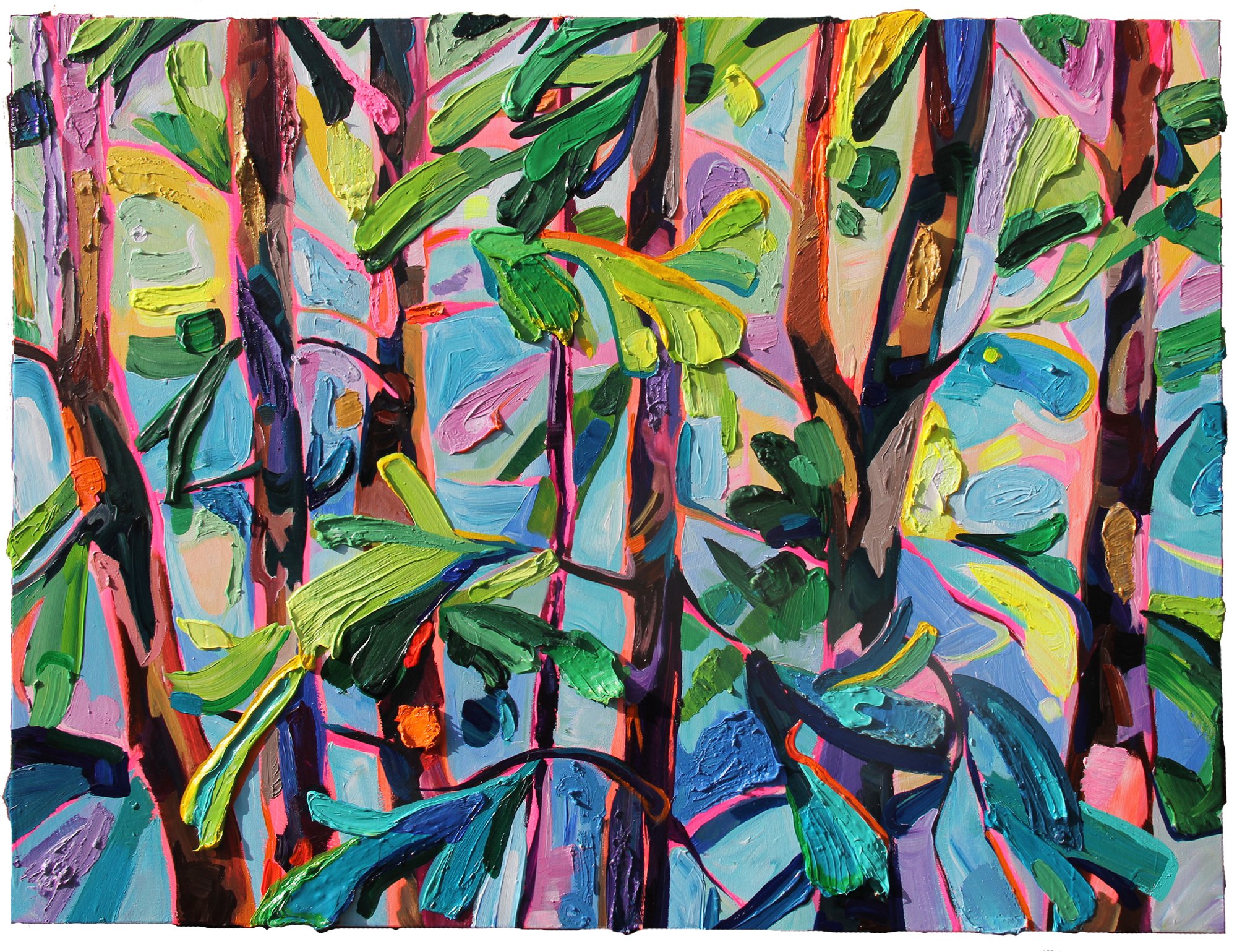 Forest Medley, 30 x 40", acrylic on panel, 2021