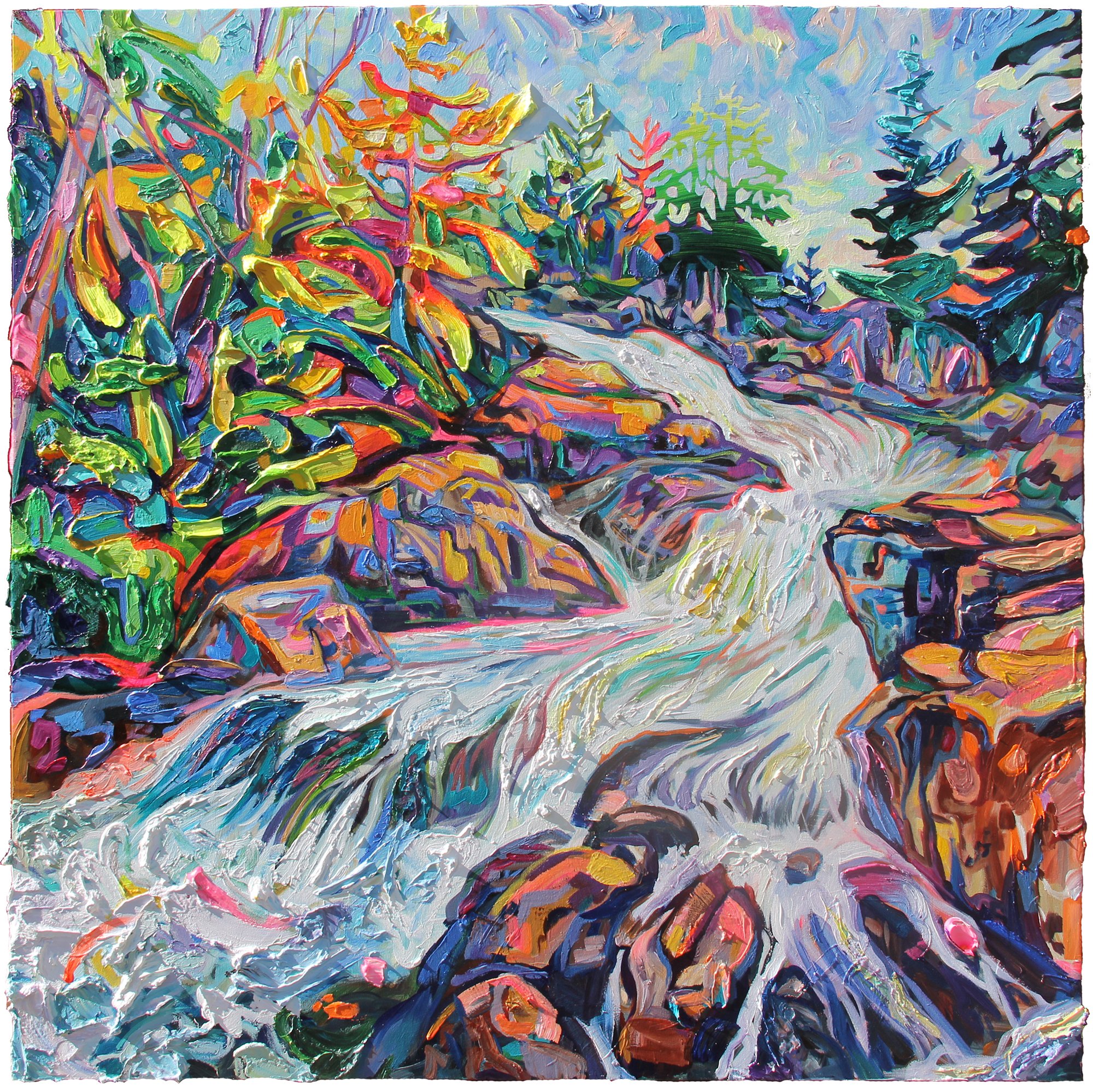 Ragged Falls, 48 x 48", acrylic on panel, 2021