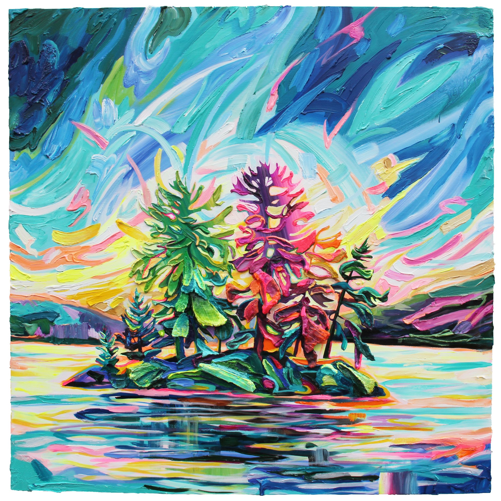 Last Light Lake Joe, 48 x 48”, acrylic on panel, 2022.