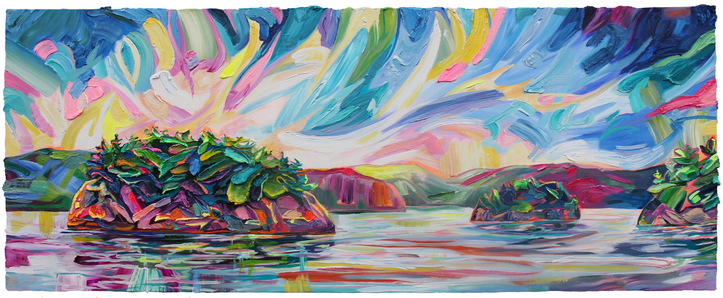 Clyffe House View, 24 x 60”, acrylic on panel, 2022.