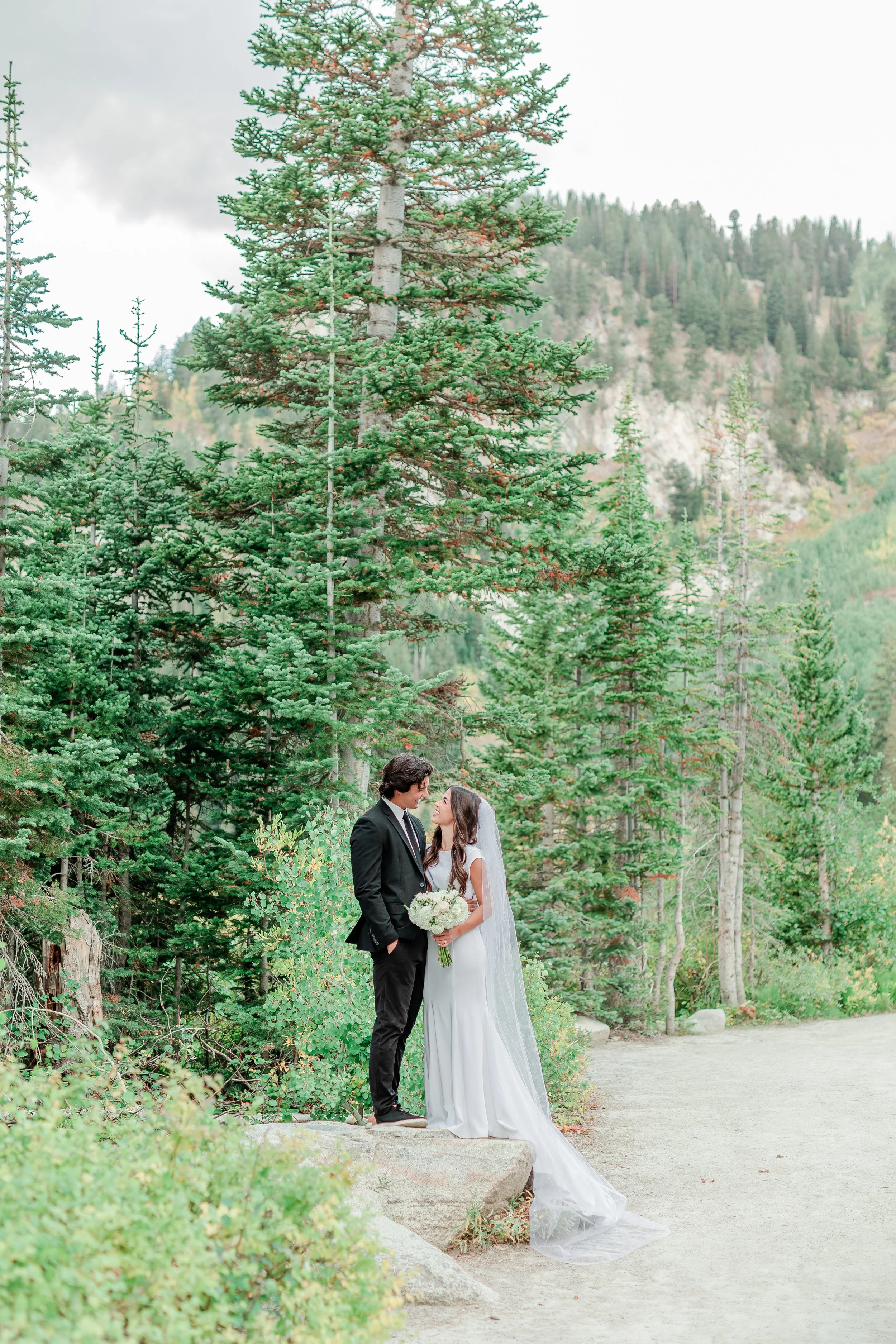 Bride portraits at Silver Lake, Big Cottonwood Canyon Utah