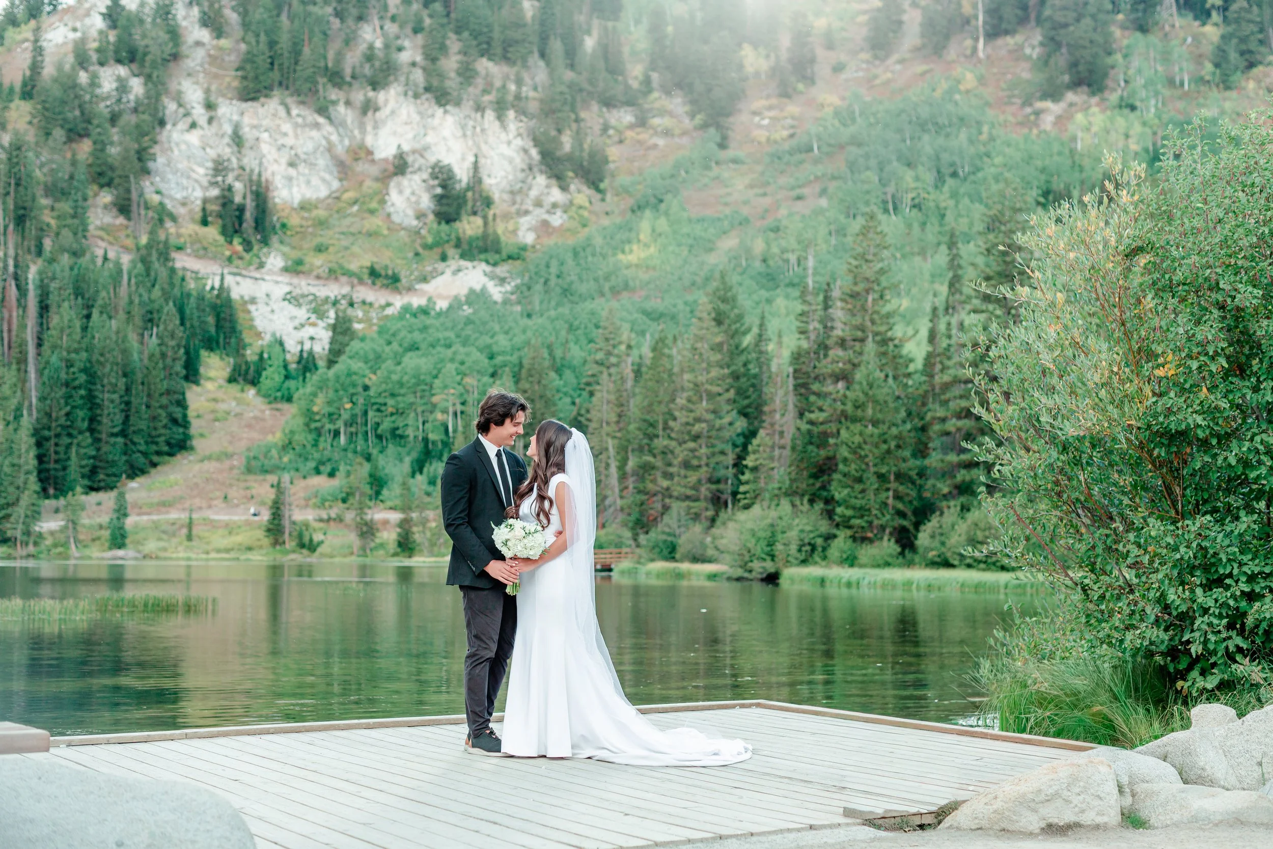 Bride portraits at Silver Lake, Big Cottonwood Canyon Utah