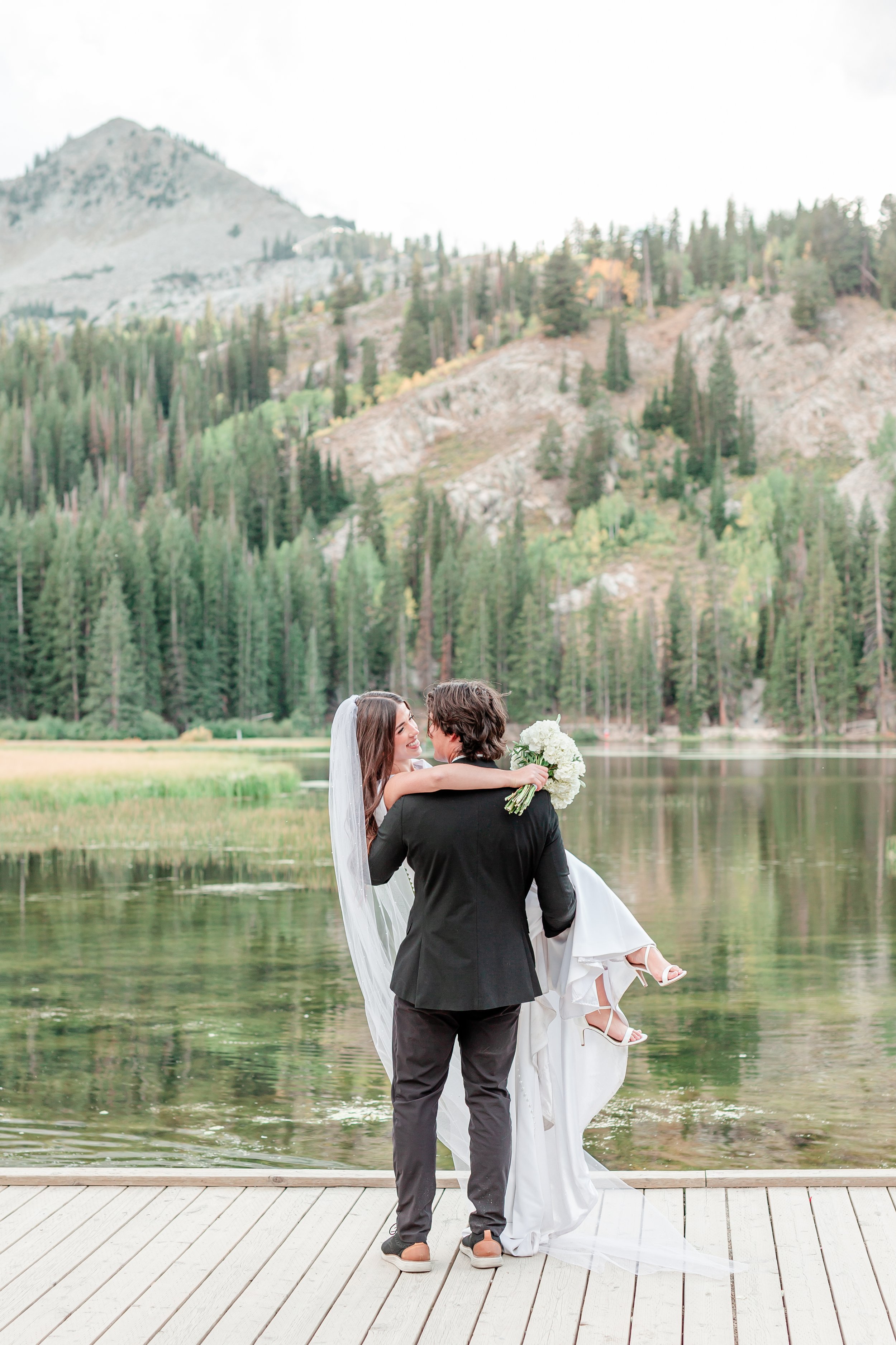 Bride portraits at Silver Lake, Big Cottonwood Canyon Utah