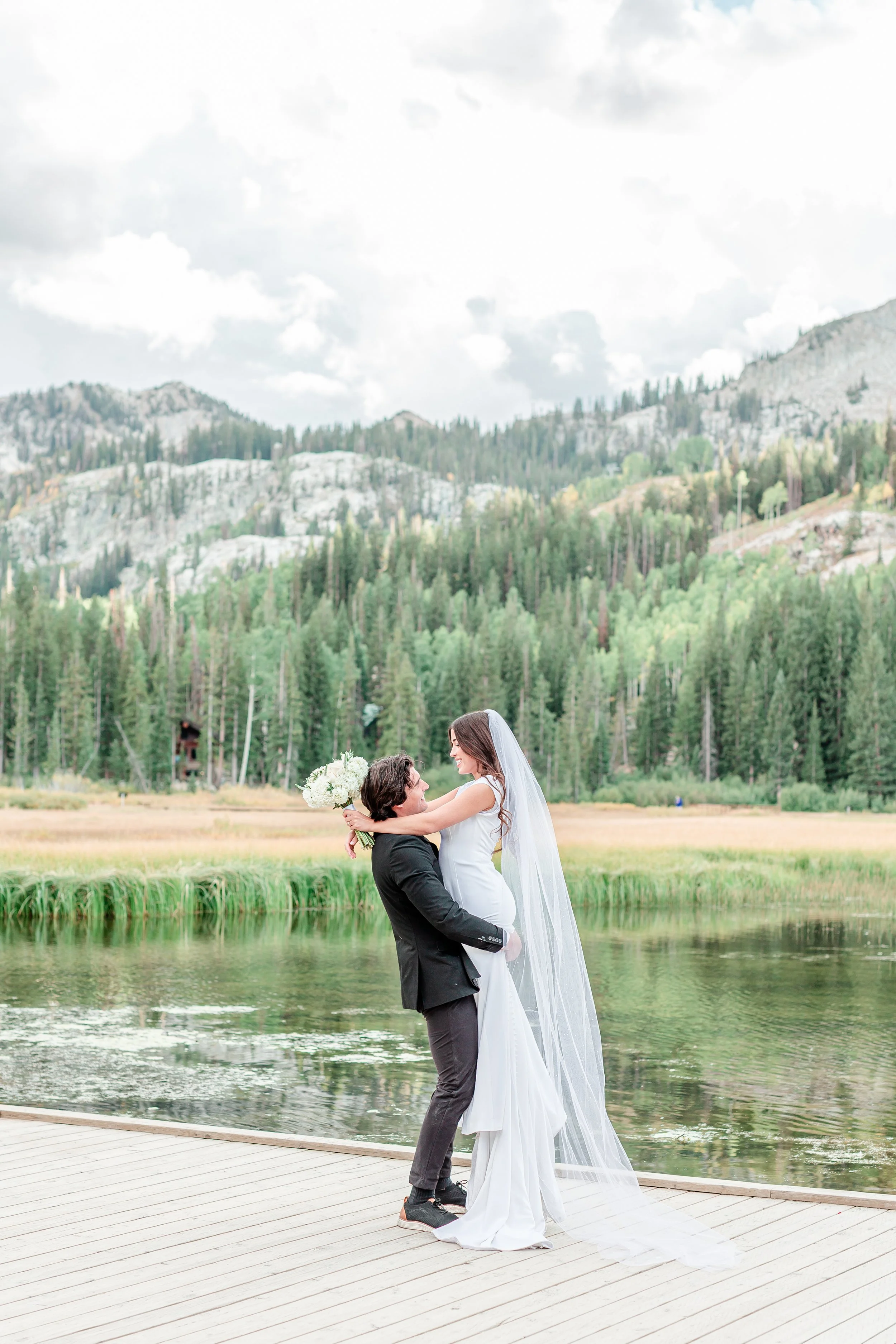 Bride portraits at Silver Lake, Big Cottonwood Canyon Utah