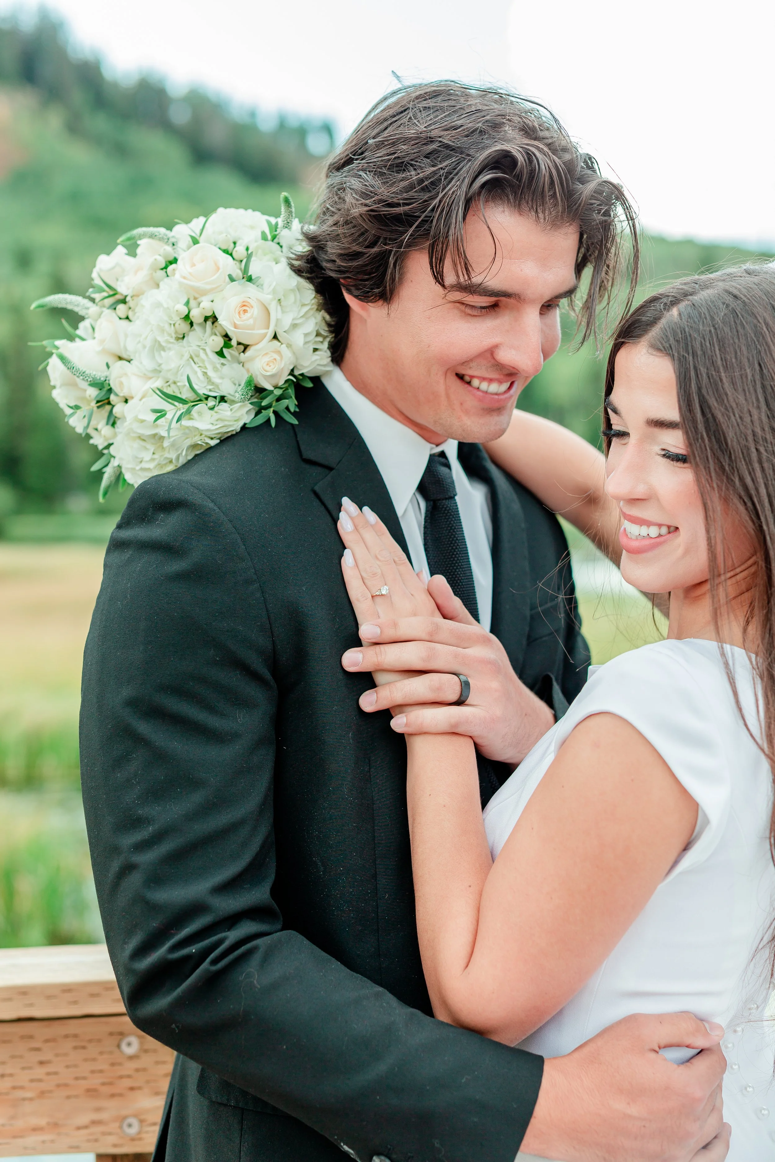 Bride portraits at Silver Lake, Big Cottonwood Canyon Utah