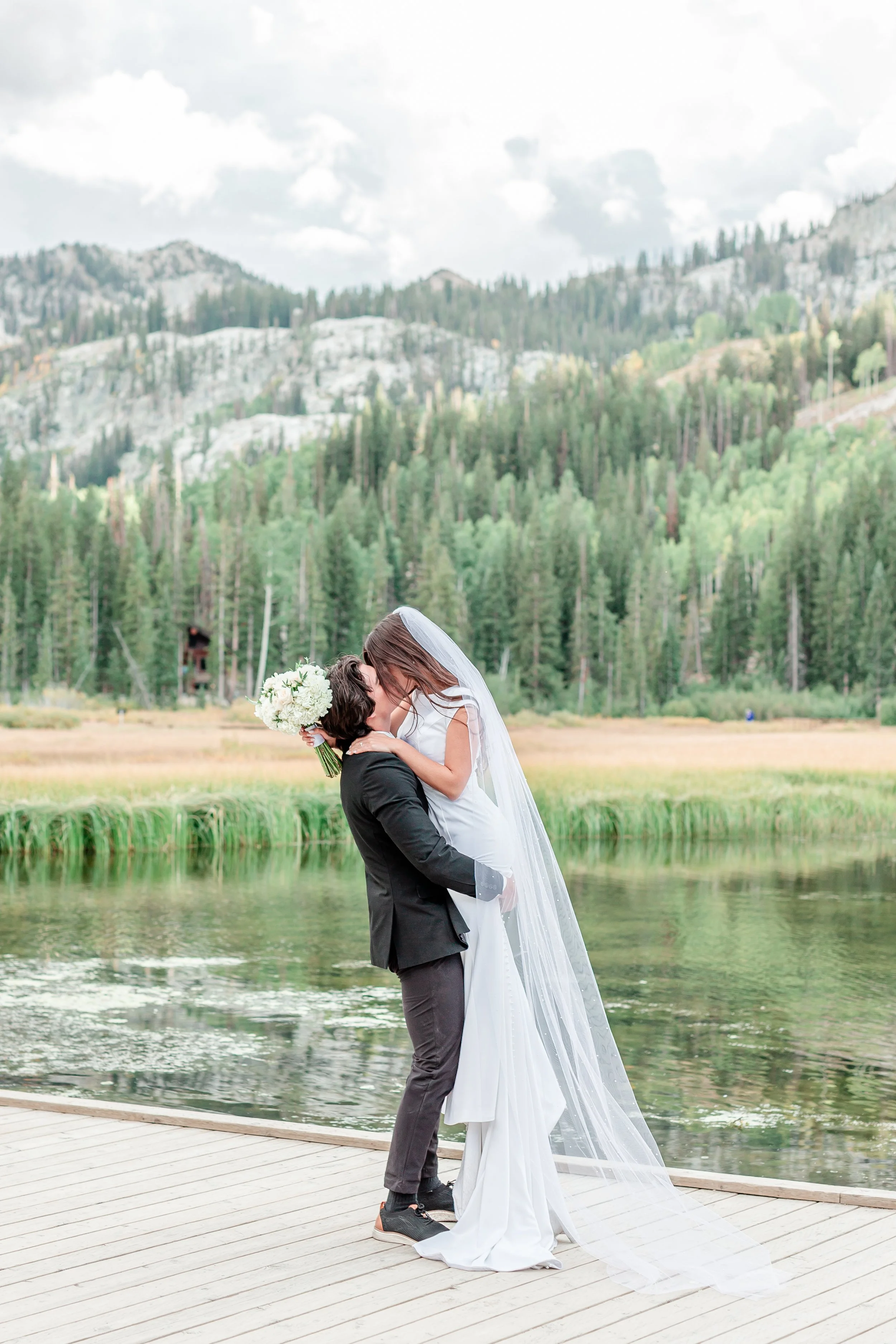 Bride portraits at Silver Lake, Big Cottonwood Canyon Utah