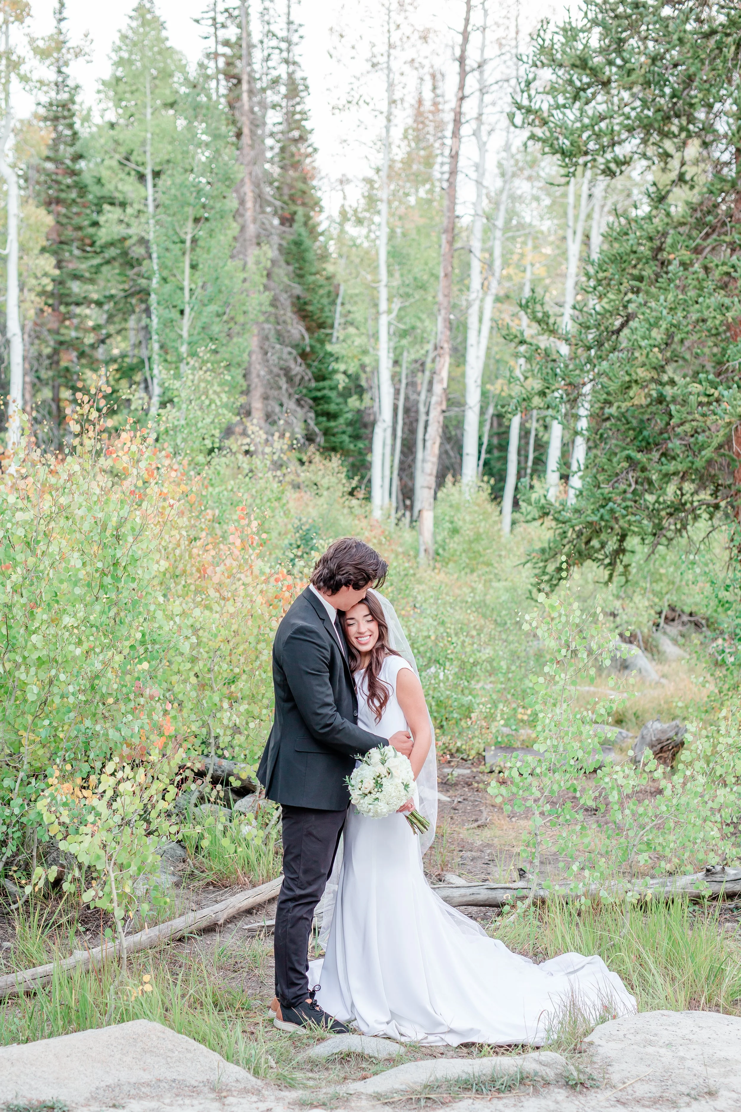 Bride portraits at Silver Lake, Big Cottonwood Canyon Utah