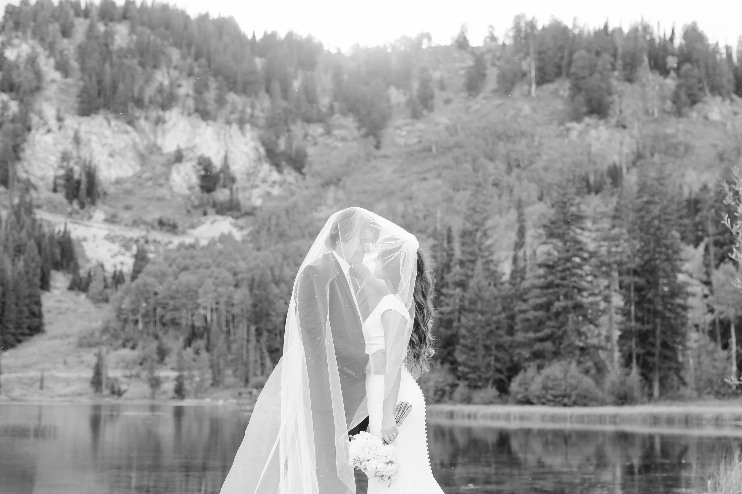 Bride portraits at Silver Lake, Big Cottonwood Canyon Utah