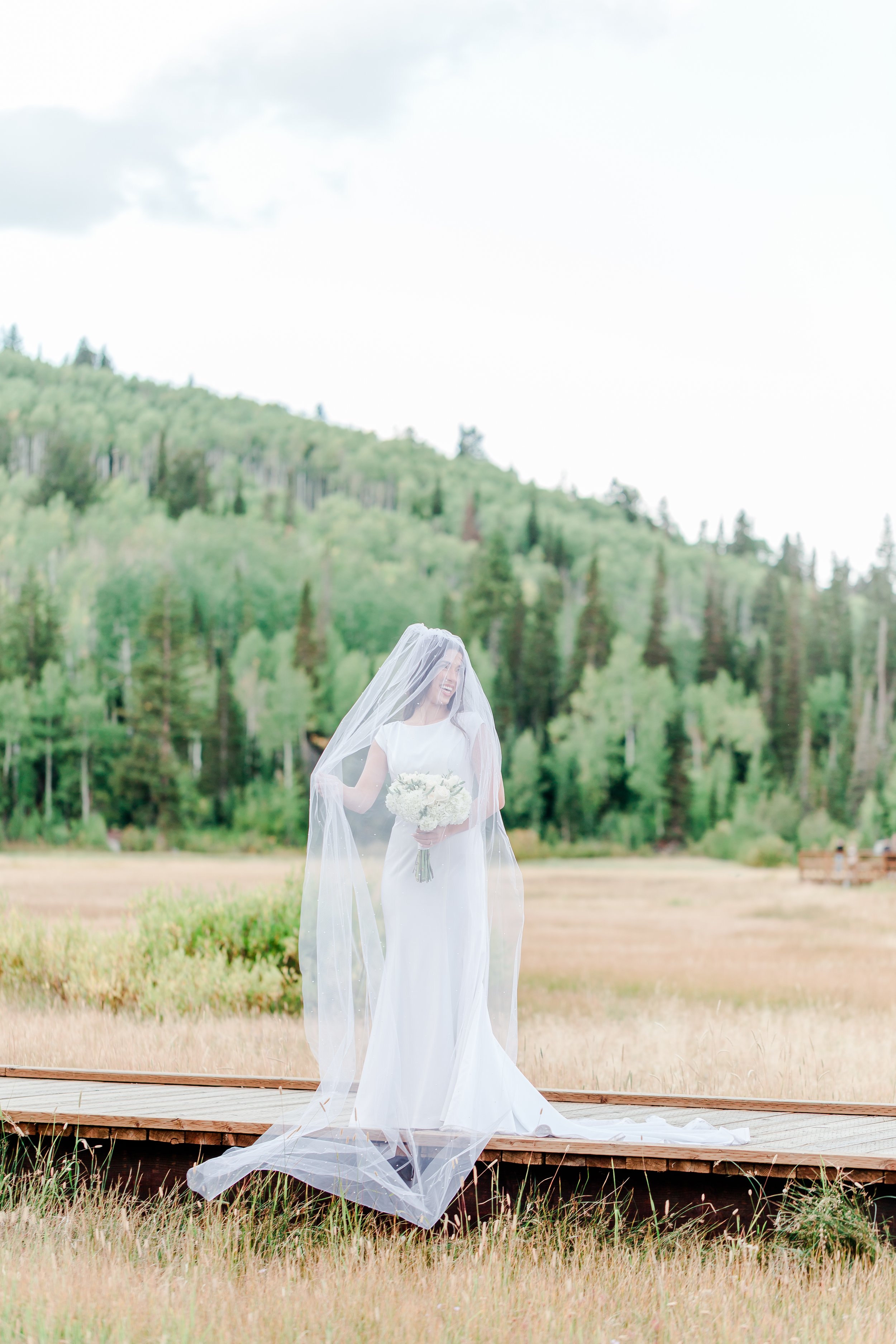 Bride portraits at Silver Lake, Big Cottonwood Canyon Utah
