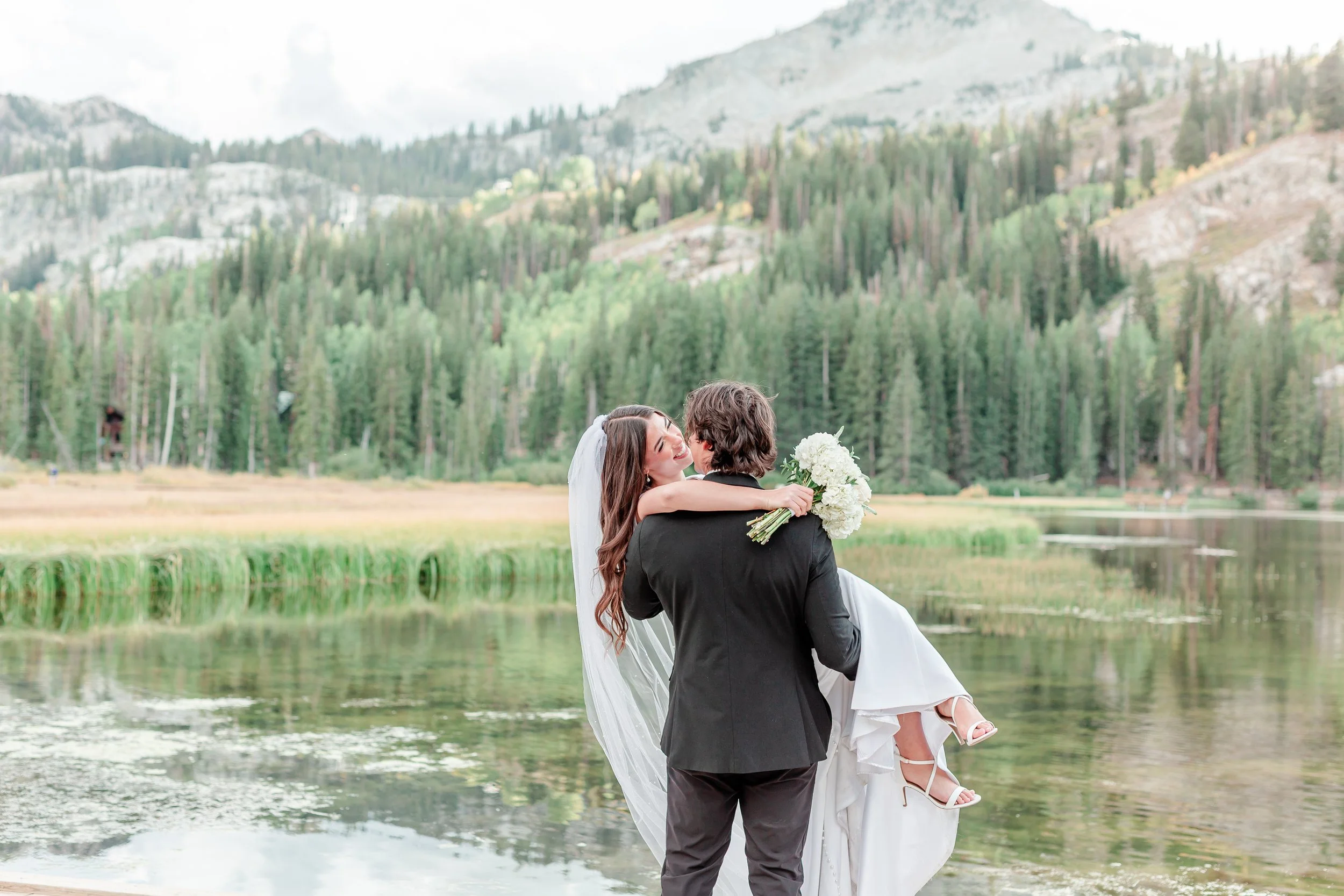 Bride portraits at Silver Lake, Big Cottonwood Canyon Utah