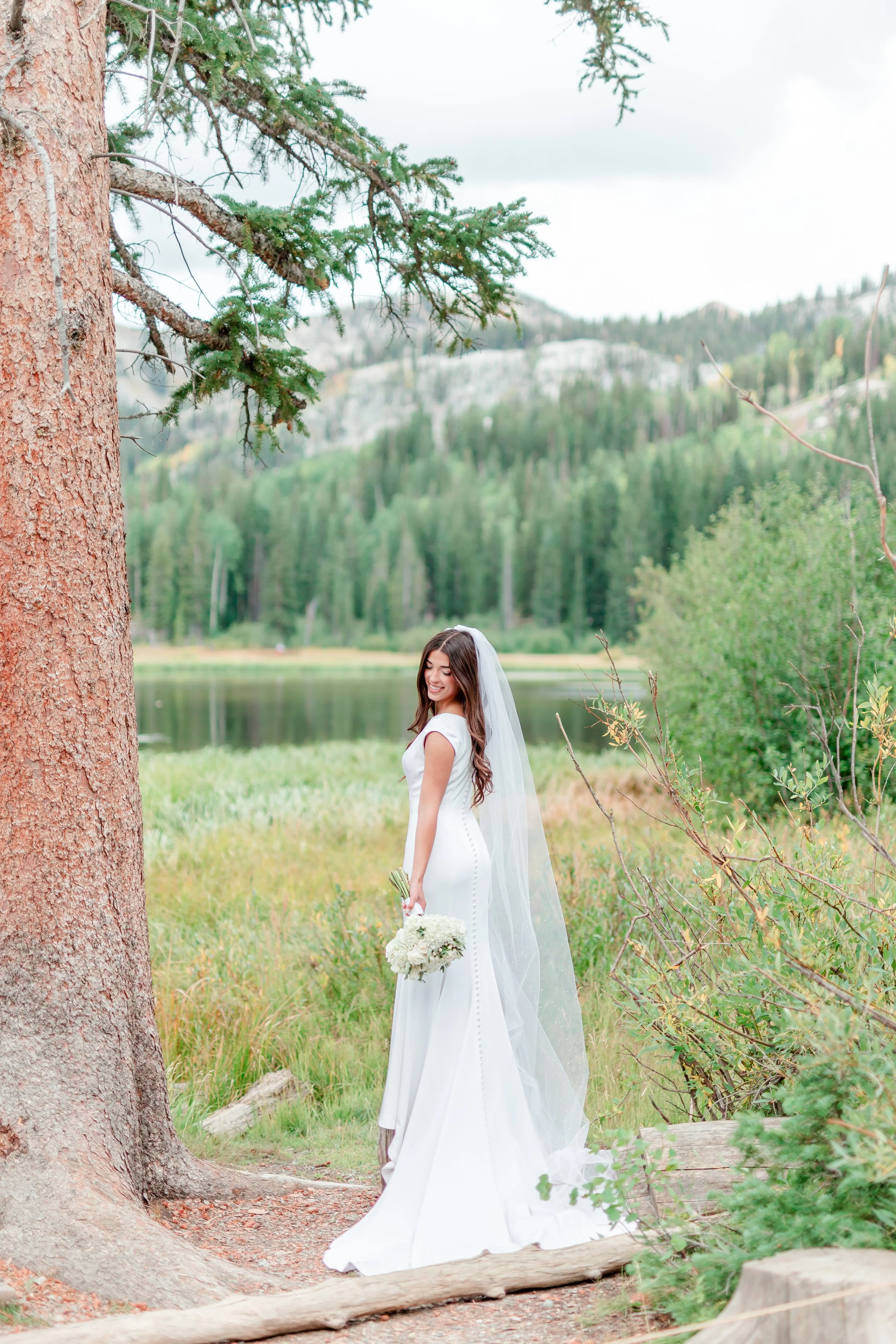 Bride portraits at Silver Lake, Big Cottonwood Canyon Utah