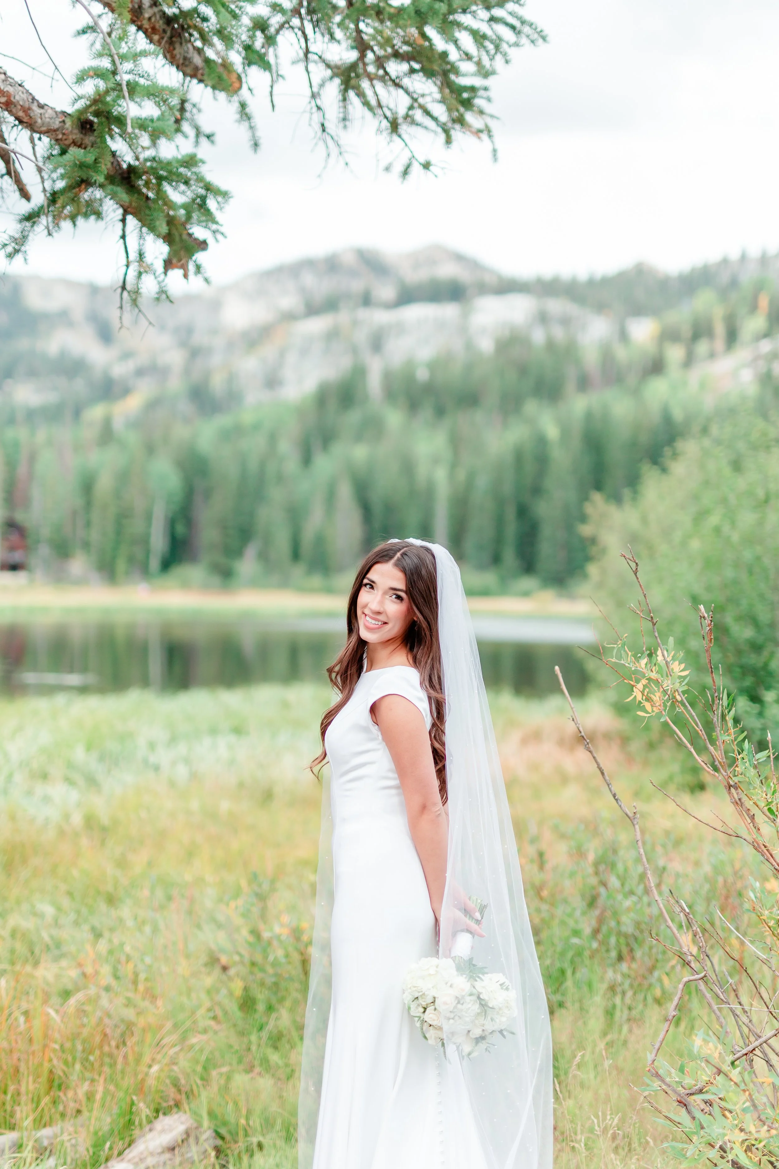 Bride portraits at Silver Lake, Big Cottonwood Canyon Utah