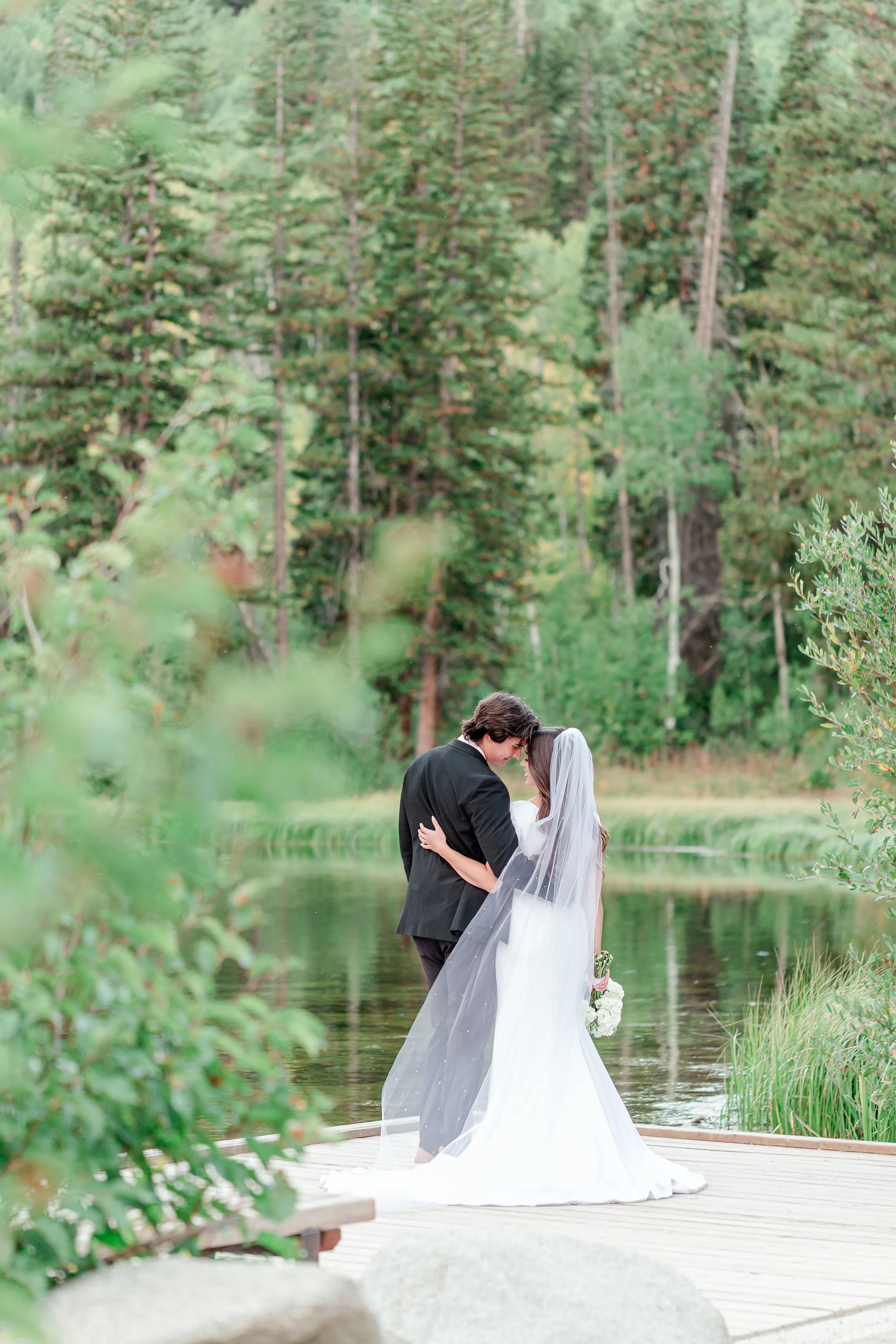 Bride portraits at Silver Lake, Big Cottonwood Canyon Utah