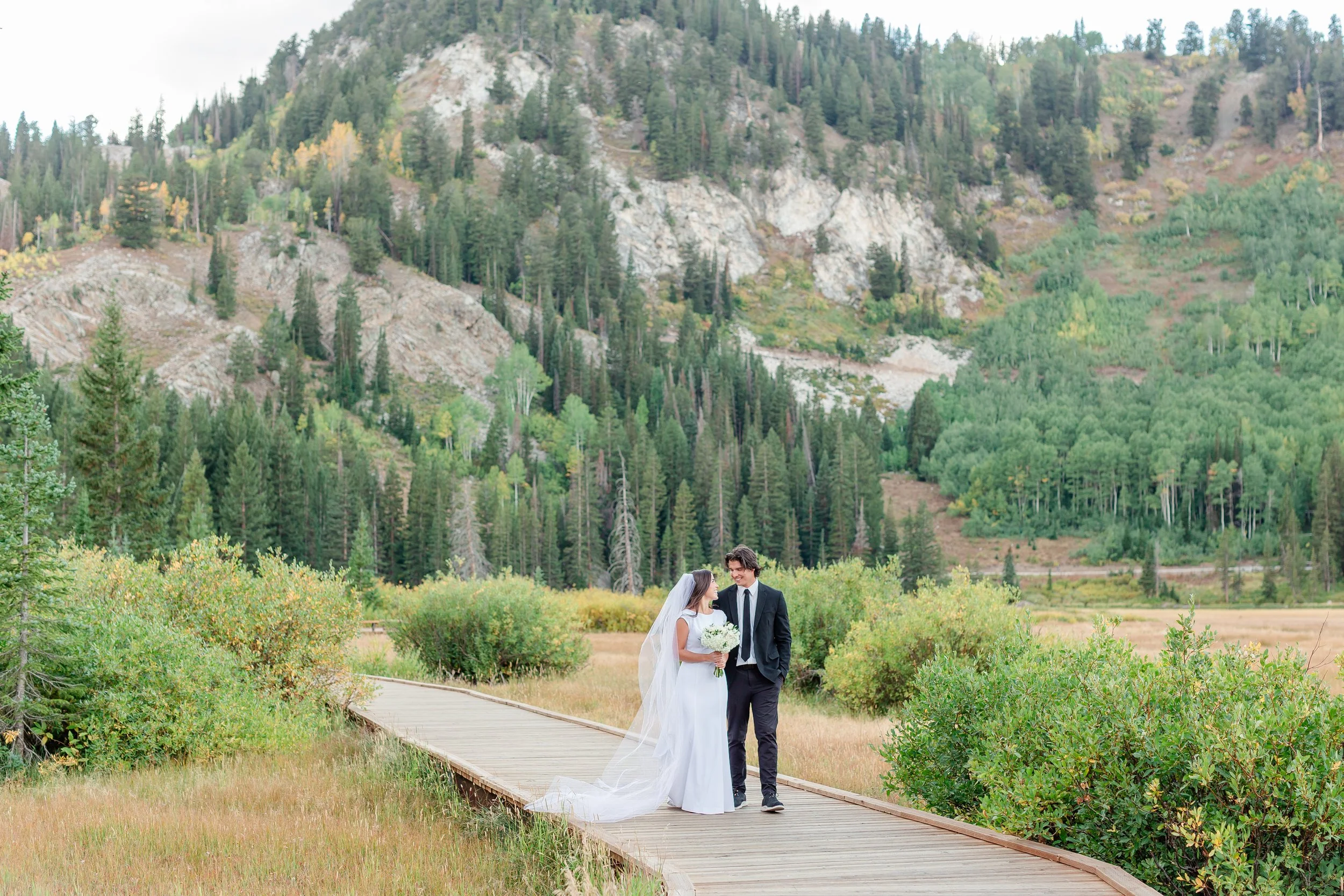 Bride portraits at Silver Lake, Big Cottonwood Canyon Utah