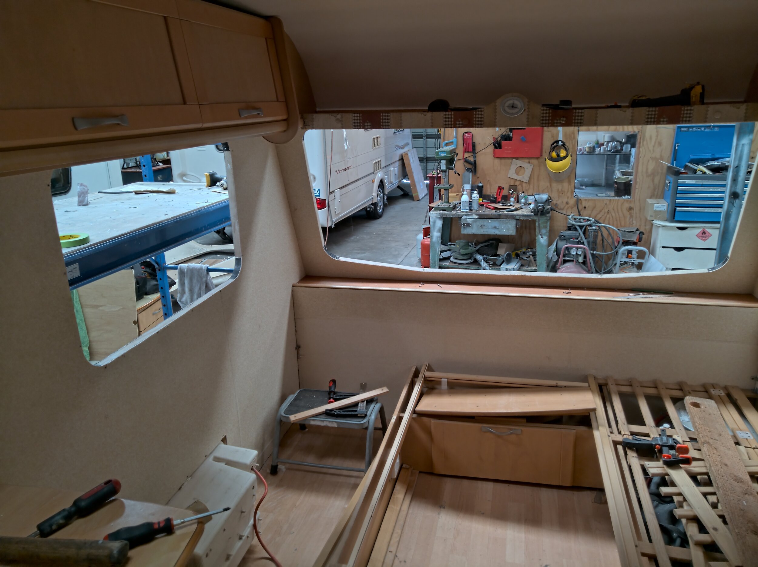 All framing renewed, new wall linings installed and starting to reinstall the cabinetry.