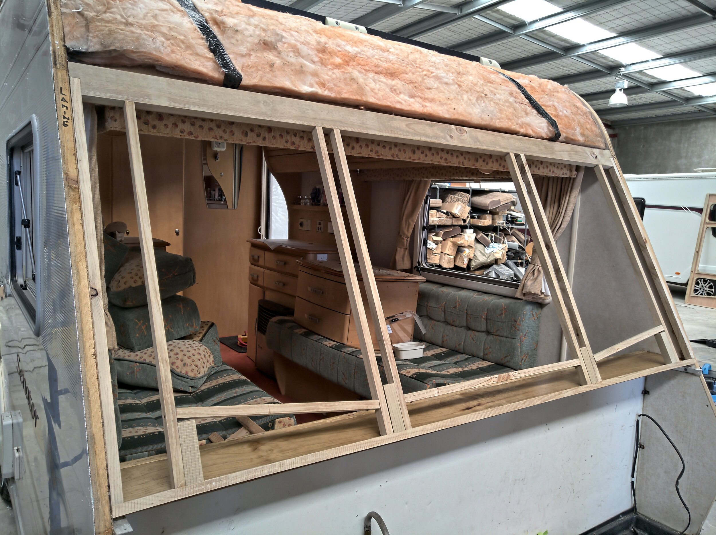 New treated timber frame glued and screwed together and new treated timber bulkhead fitted.