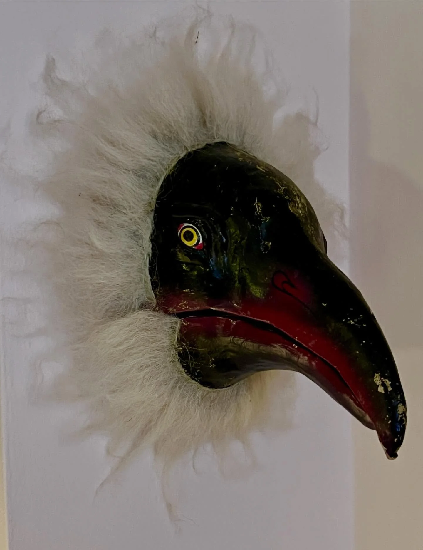 Bought him in Queens in a Jackson Height hardware store and hung him in our studio. When we closed down I brought him home with me. His hair was grey from dust so I just gave him a shampoo. He&rsquo;s in our living room now, still looking  as bewilde