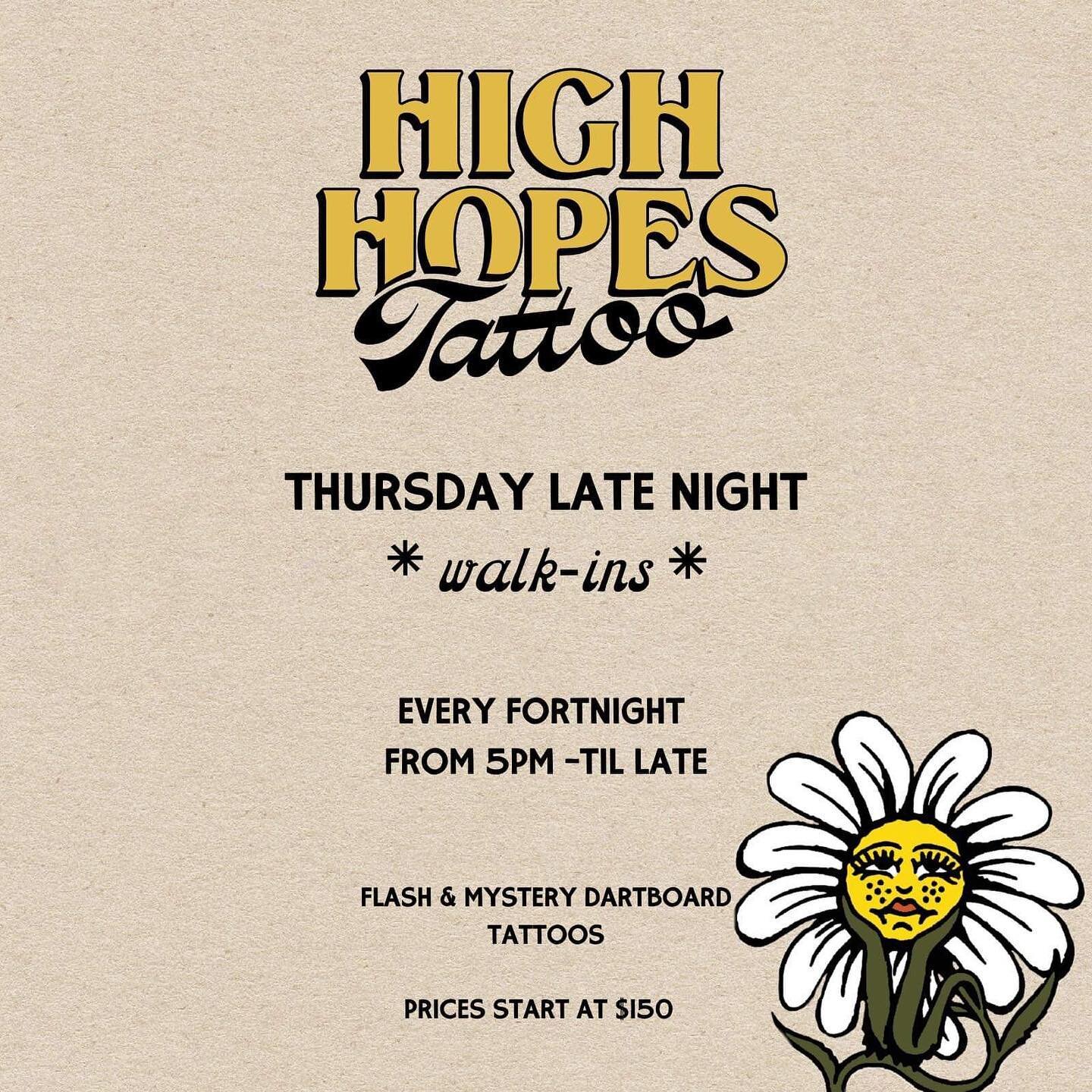 As of this coming Thursday the 18th, we will be hanging back for some late night tattoos! We will be offering late night walk-ins from 5pm every second Thursday. All flash is available &amp; don&rsquo;t forget our mystery dartboard too! Any questions