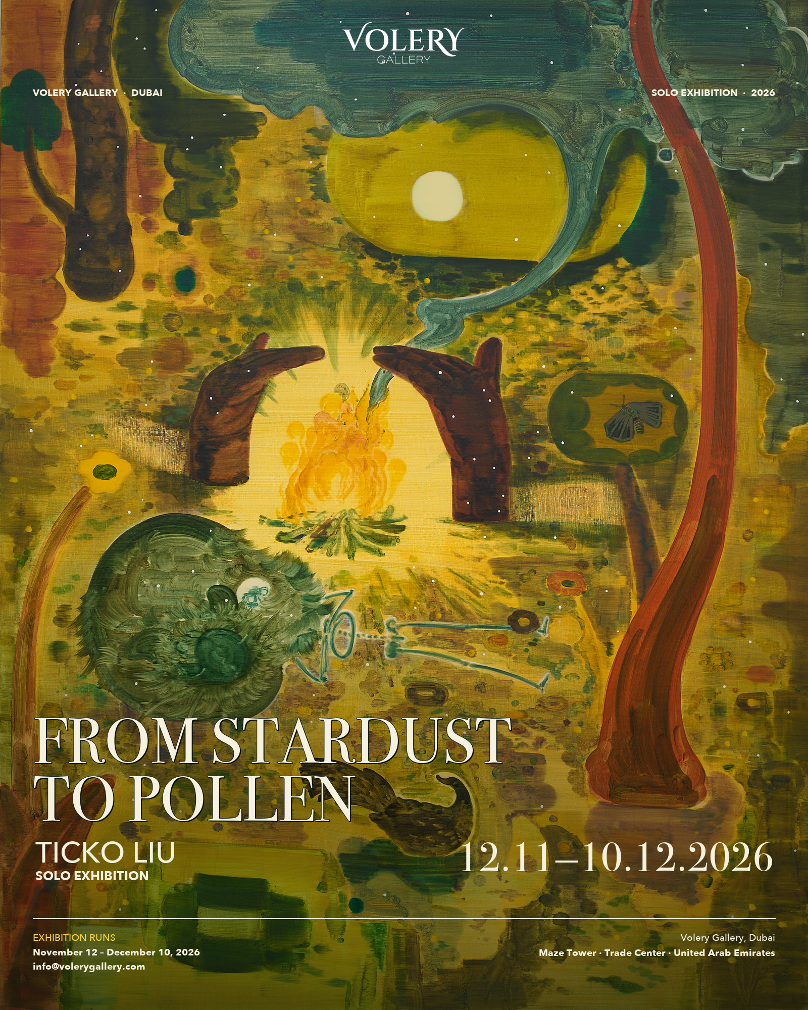 Ticko Liu — From Stardust to Pollen solo exhibition flyer, Volery Gallery Dubai