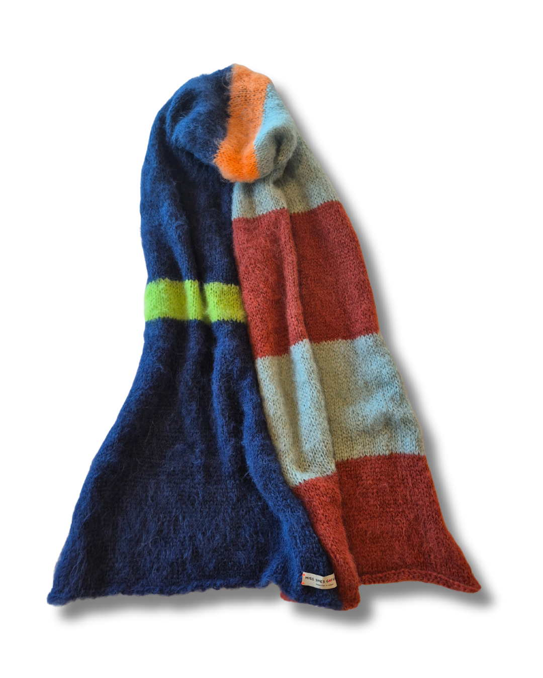 RTW Scarf - Rust, Blue Grey, Navy with Tangy Orange + Green Pop