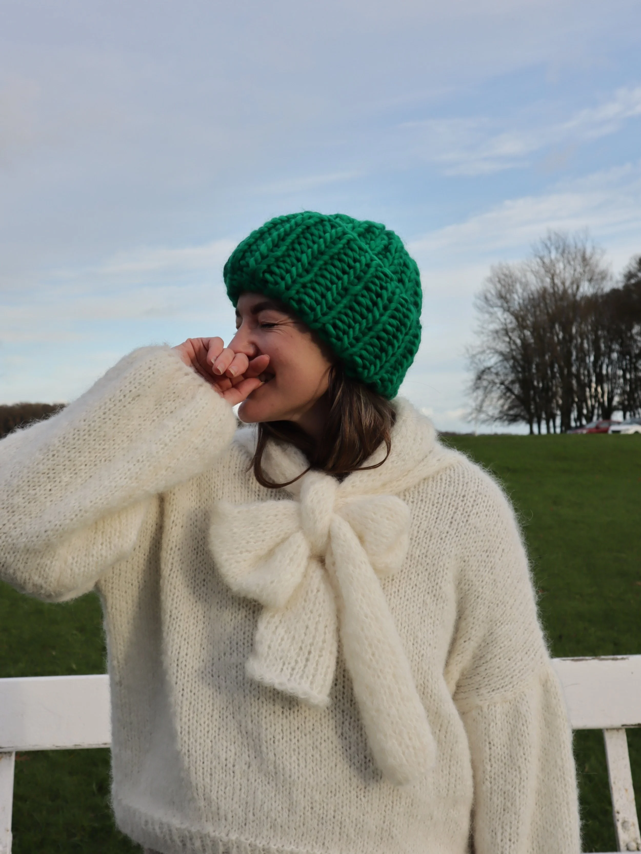 RTW 100% Wool Hand-knit Beanie - Emerald Green