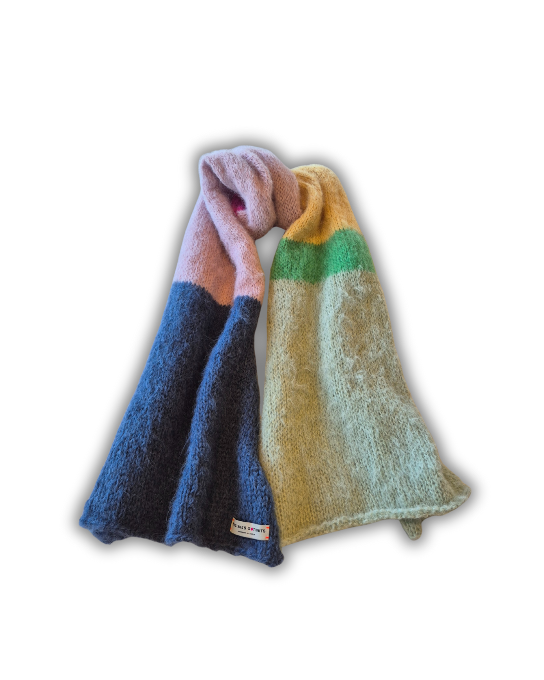 RTW Scarf - Yellow, Mint, Denim, Light Pink with Pink + Green Pop