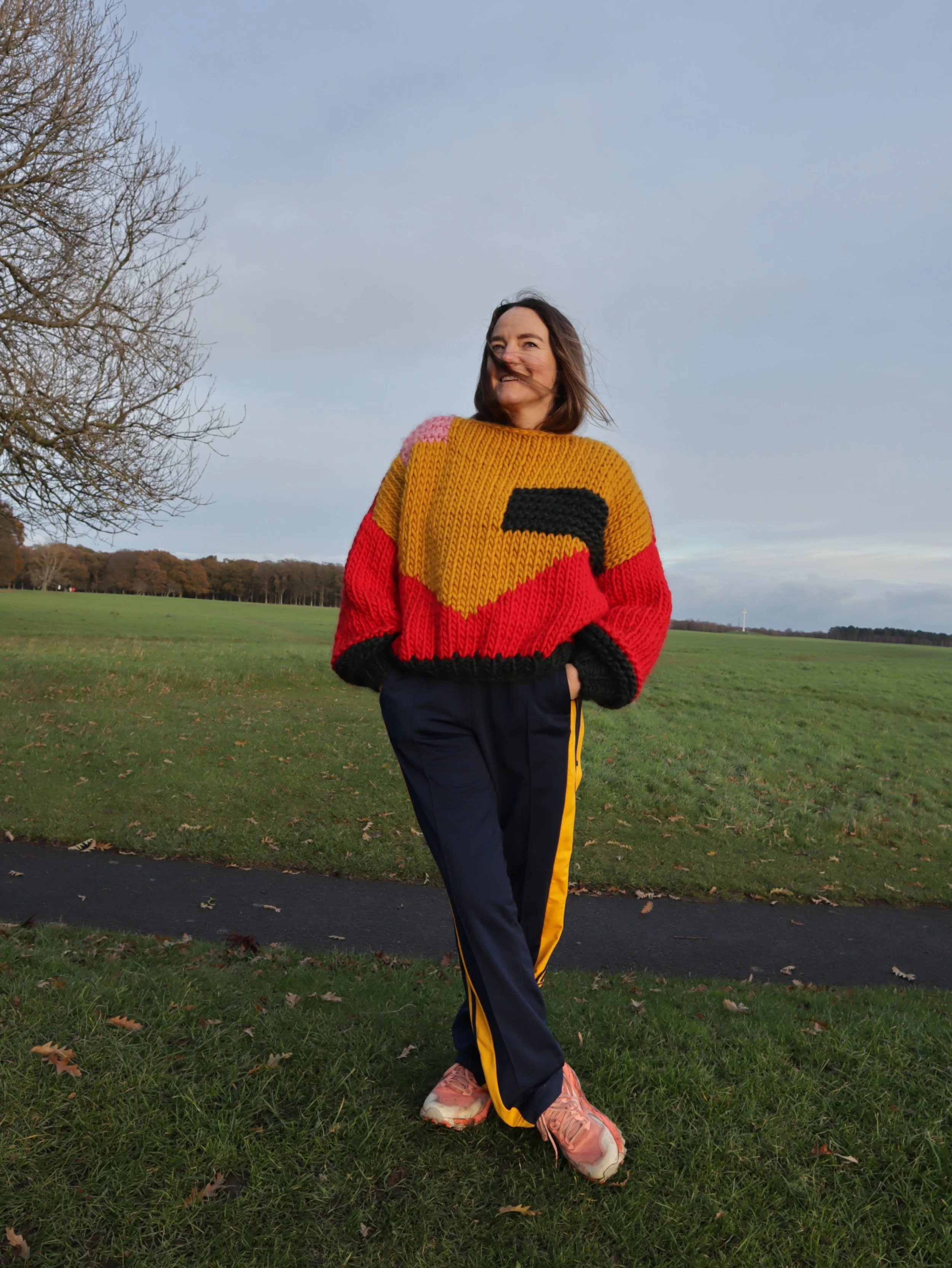 Ready-to-Wear: Red + Mustard Harlequin Hand-Knit