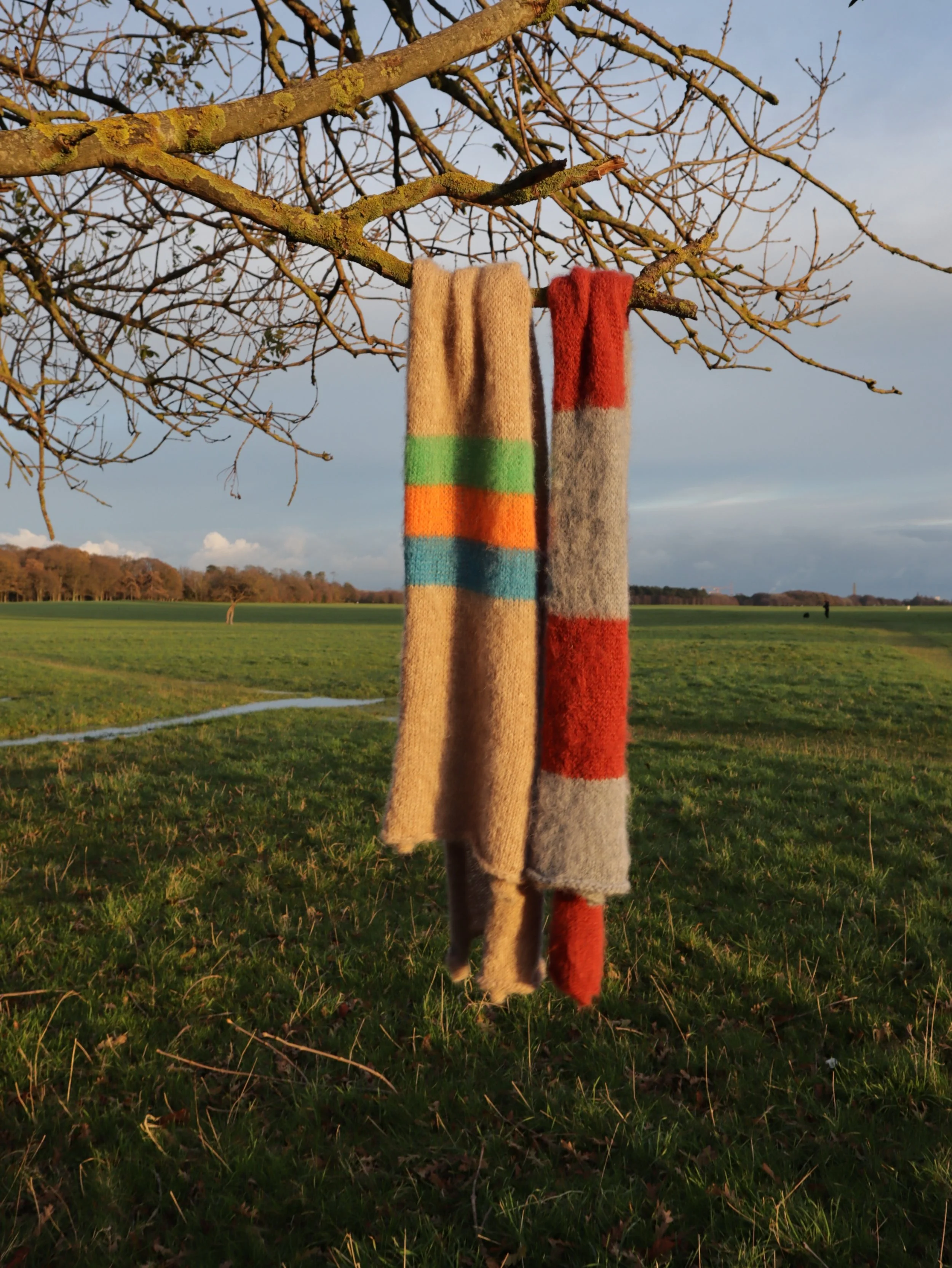 RTW Scarf - Sand with Blue, Orange + Teal Pop