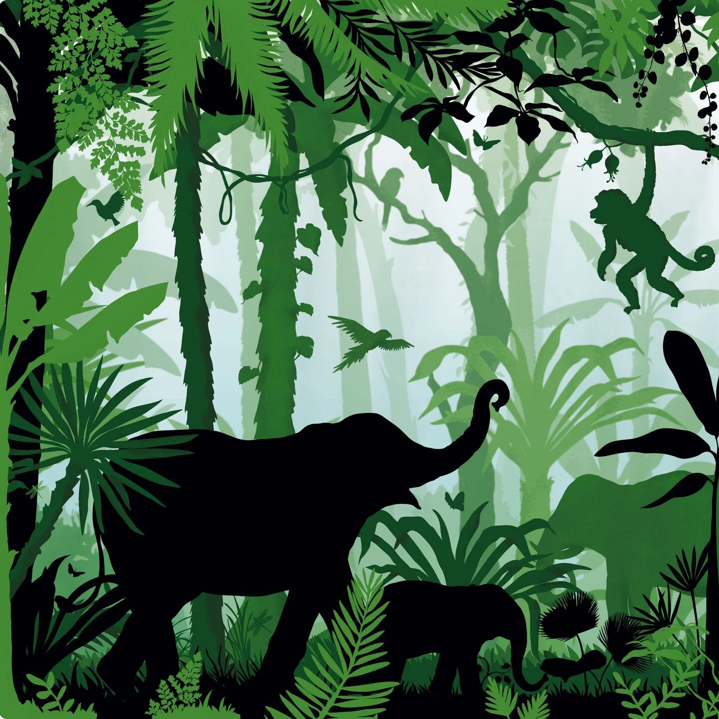 ... and here's the left hand side of the print...
Revisited an old illustration, loosely based on The Jungle Book. Originally created for St George's Hospital, I updated this one with colour and texture to match my other Jungle Book print, which is